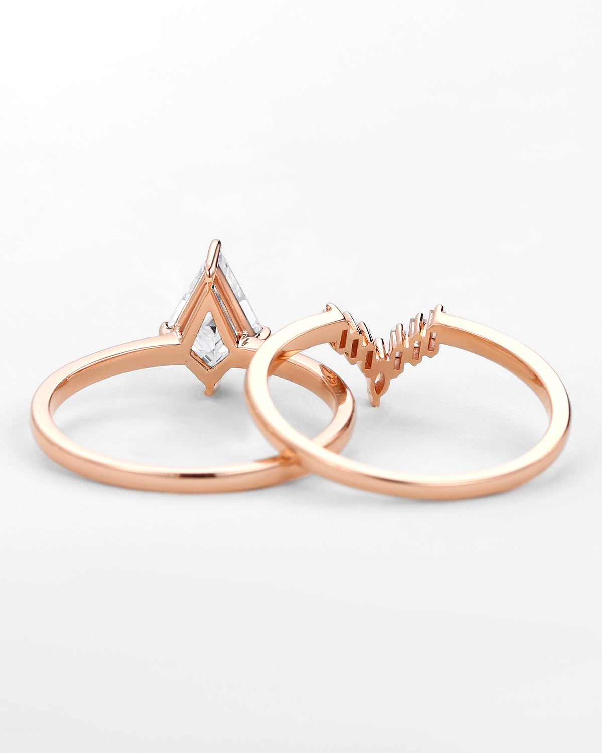 Kite Cut Moissanite Baguette Engagement Ring Sets 2pcs