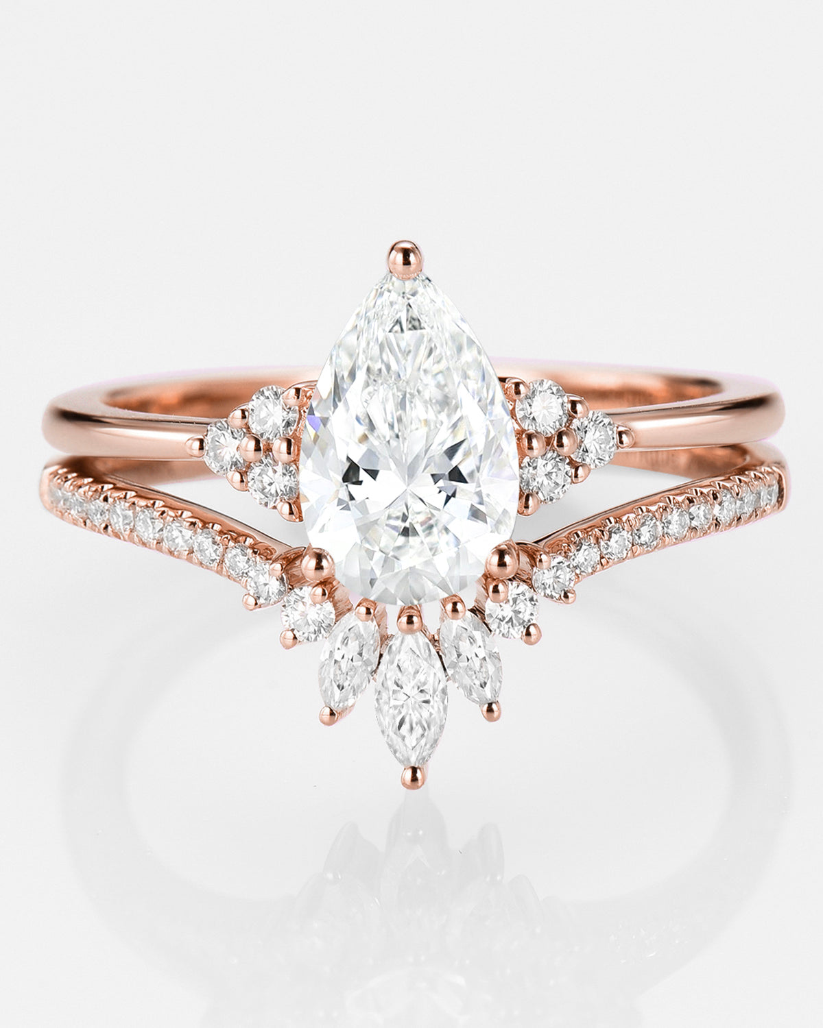 1.5ct Lab Grown Diamond Signature Pear Vintage Moissanite Engagement Ring Set 2pcs - Celestia