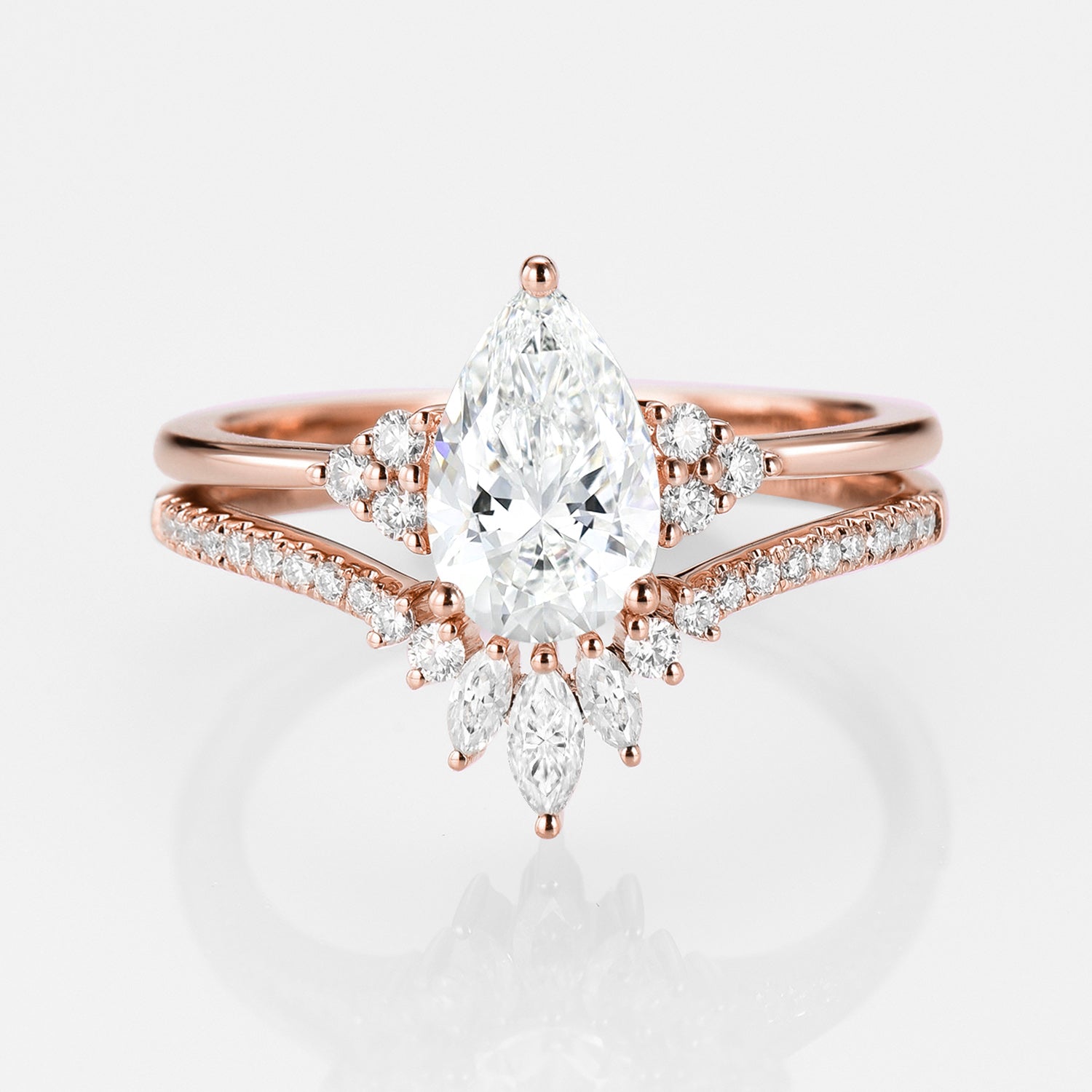 1.5ct Lab Grown Diamond Signature Pear Vintage Moissanite Engagement Ring Set 2pcs - Celestia