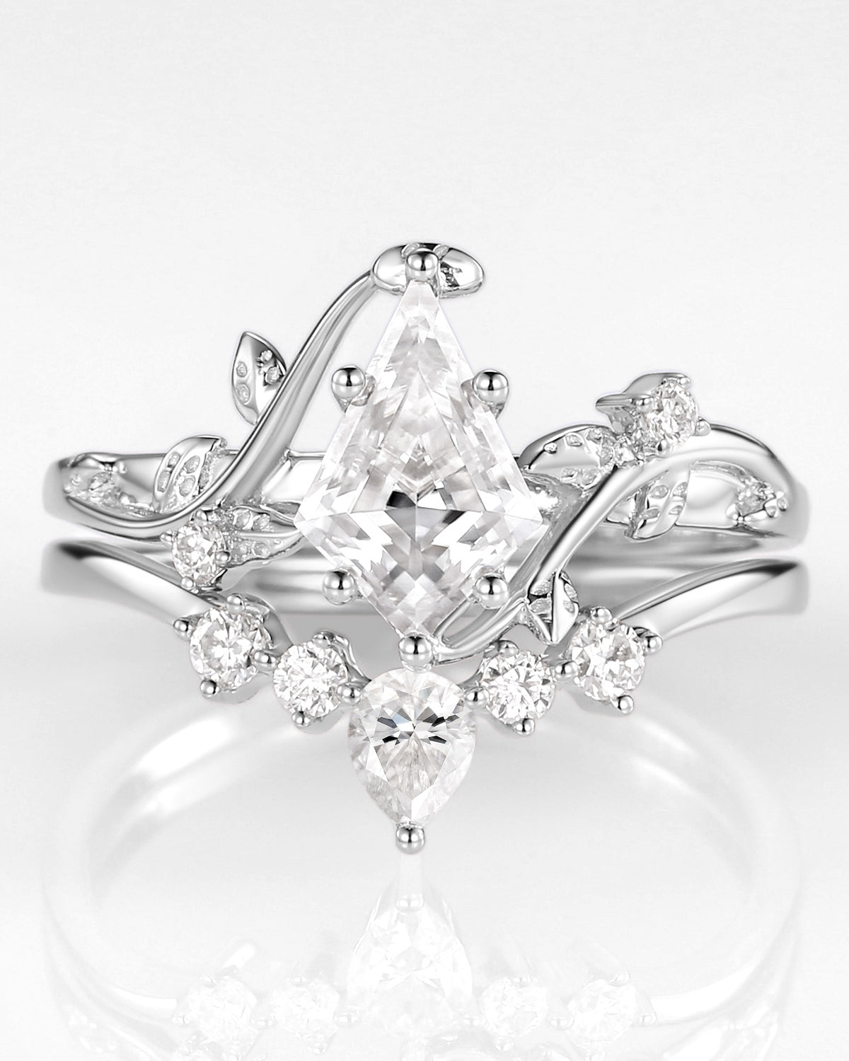 Kite Cut Moissanite Vine Engagement Ring Set 2pcs - Willow