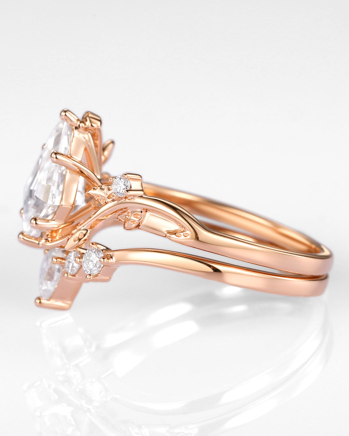 Kite Cut Moissanite Vine Engagement Ring Set 2pcs - Willow