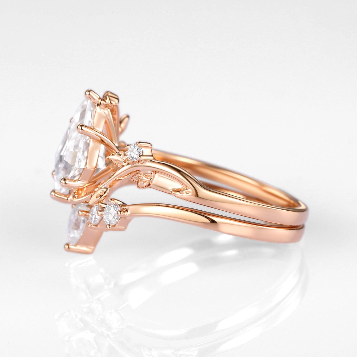 Kite Cut Moissanite Vine Engagement Ring Set 2pcs - Willow