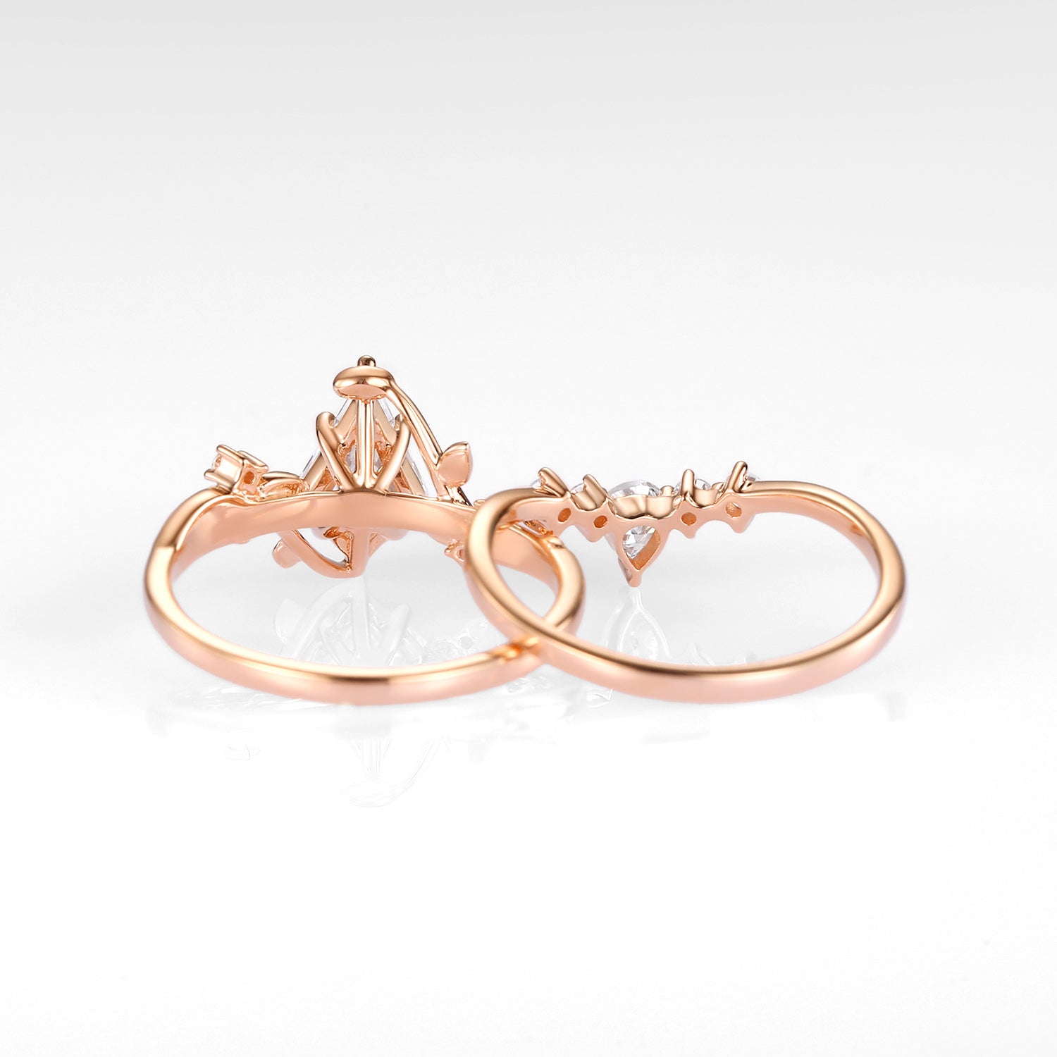 Kite Cut Moissanite Vine Engagement Ring Set 2pcs - Willow