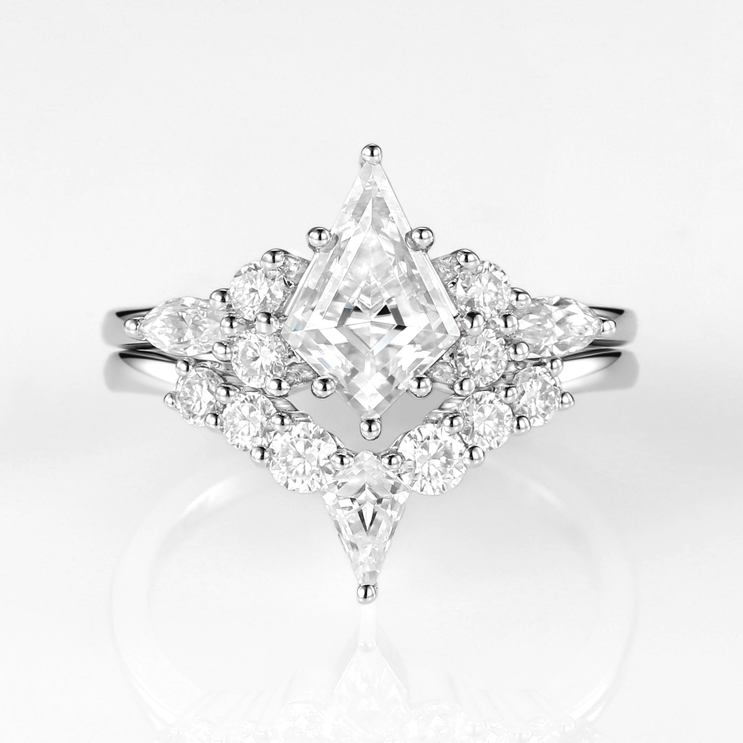 Kite Cut Unique Twinning Kites Engagement Ring Sets 2pcs