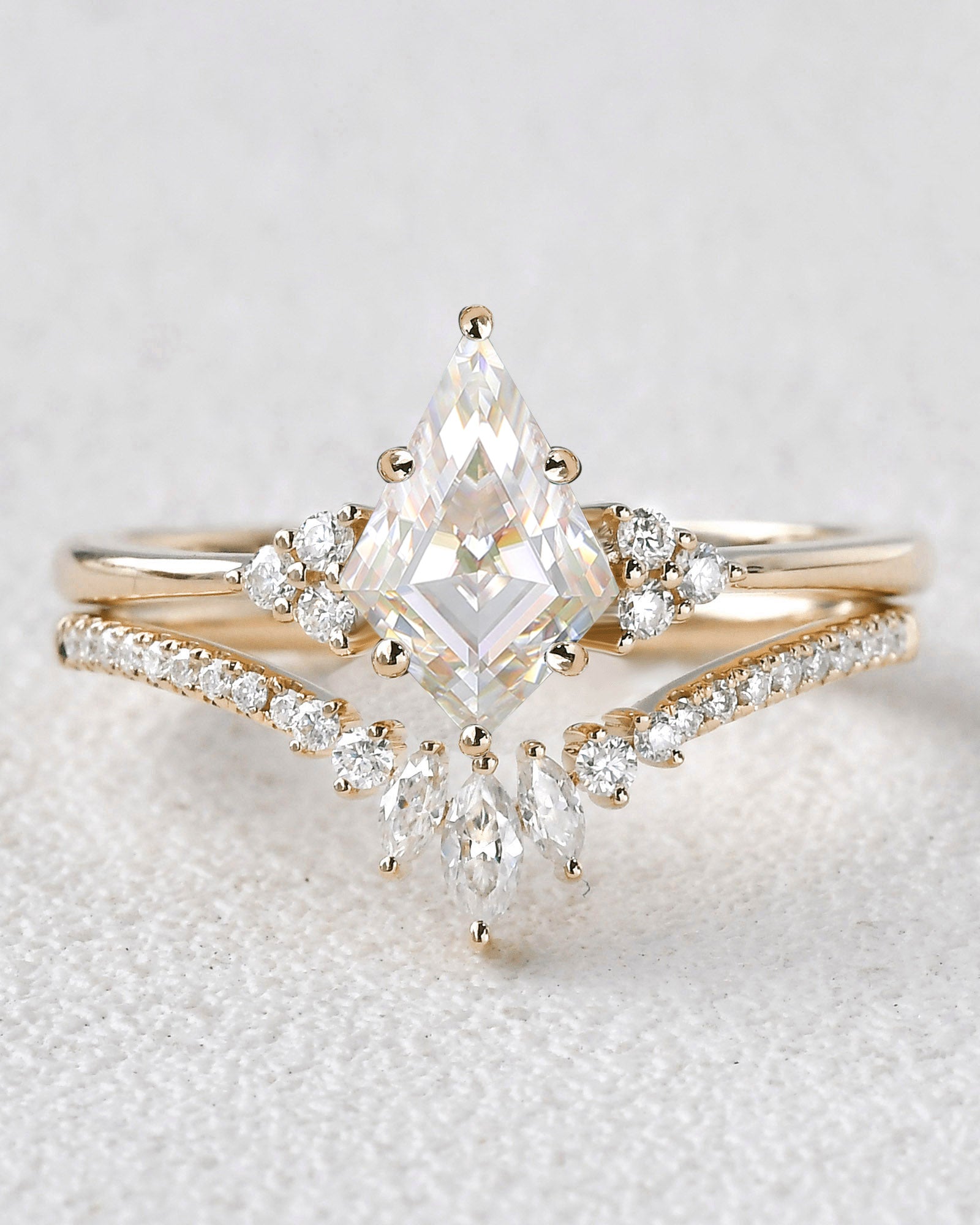 Unique Kite Cut Engagement Ring Set 2pcs - Lydia