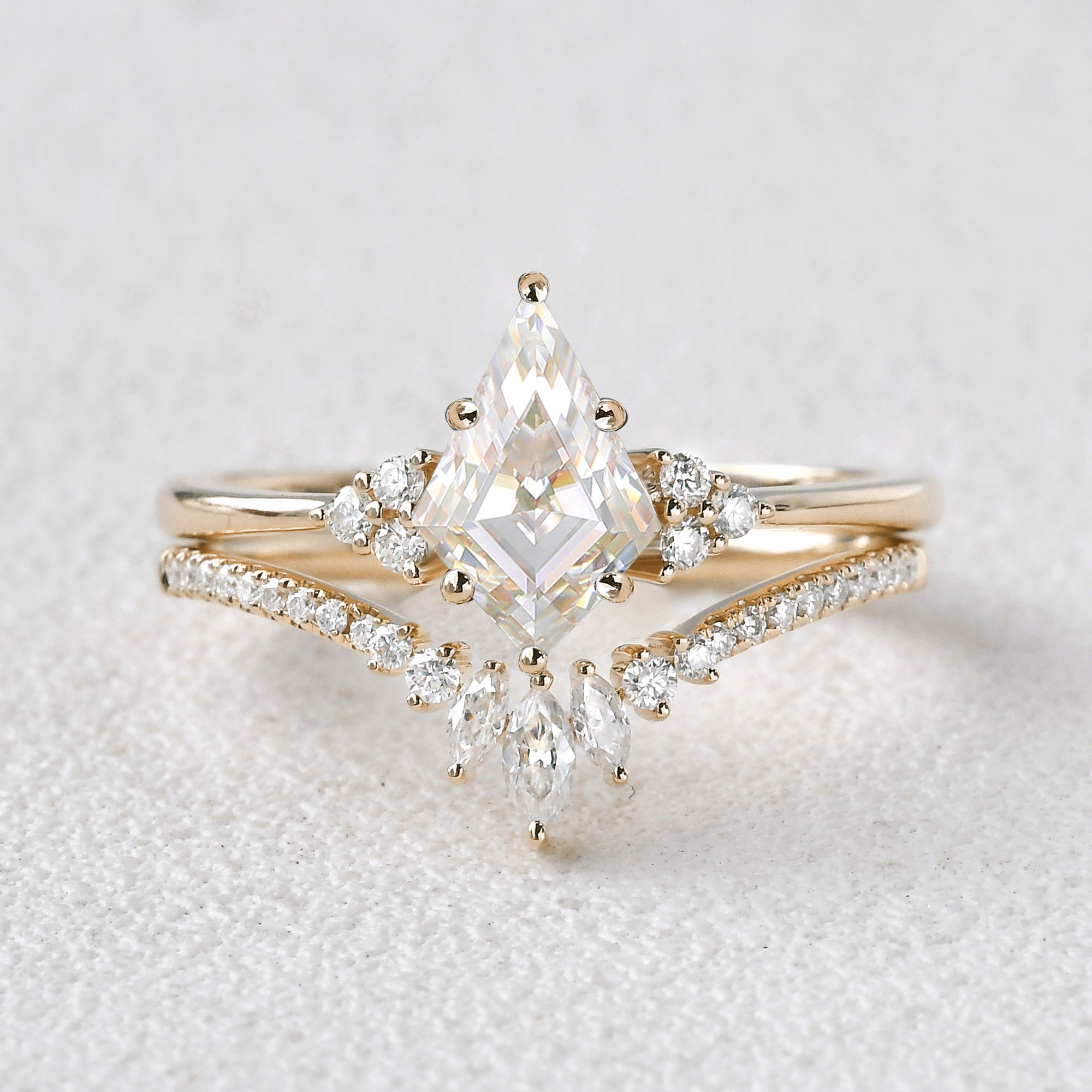 Unique Kite Cut Engagement Ring Set 2pcs - Lydia
