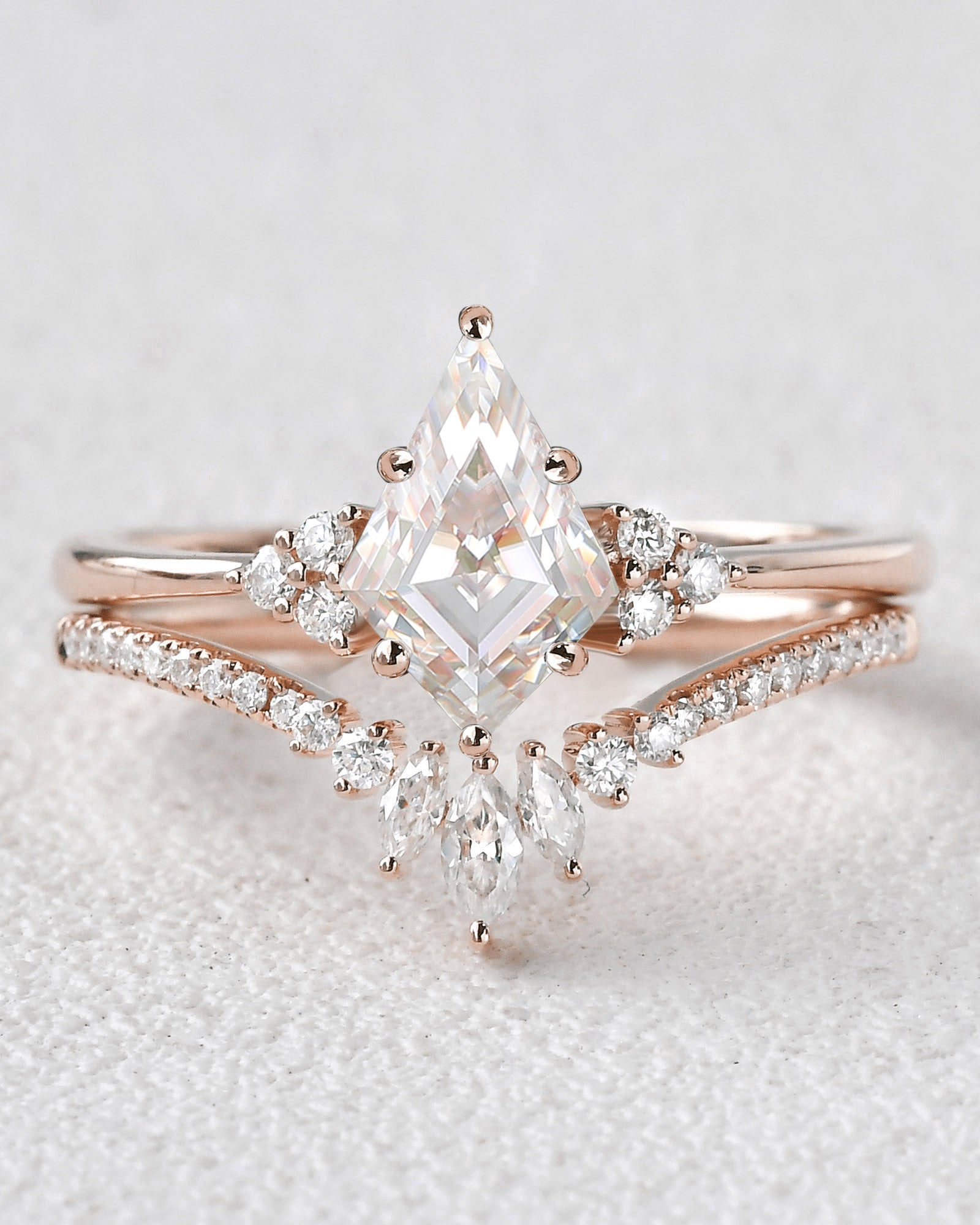 Unique Kite Cut Engagement Ring Set 2pcs - Lydia