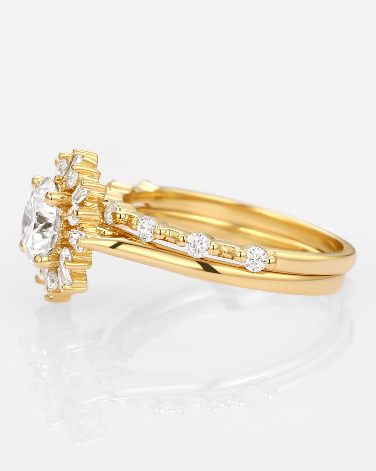 1.0ct Round Moissanite Halo Floral Ring Set 2pcs