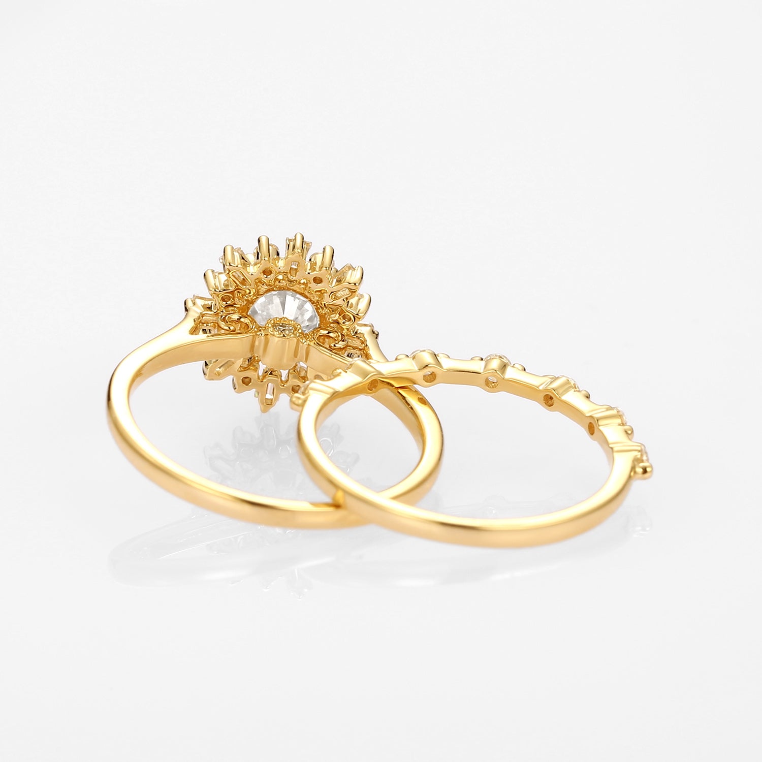 1.0ct Round Moissanite Halo Floral Ring Set 2pcs