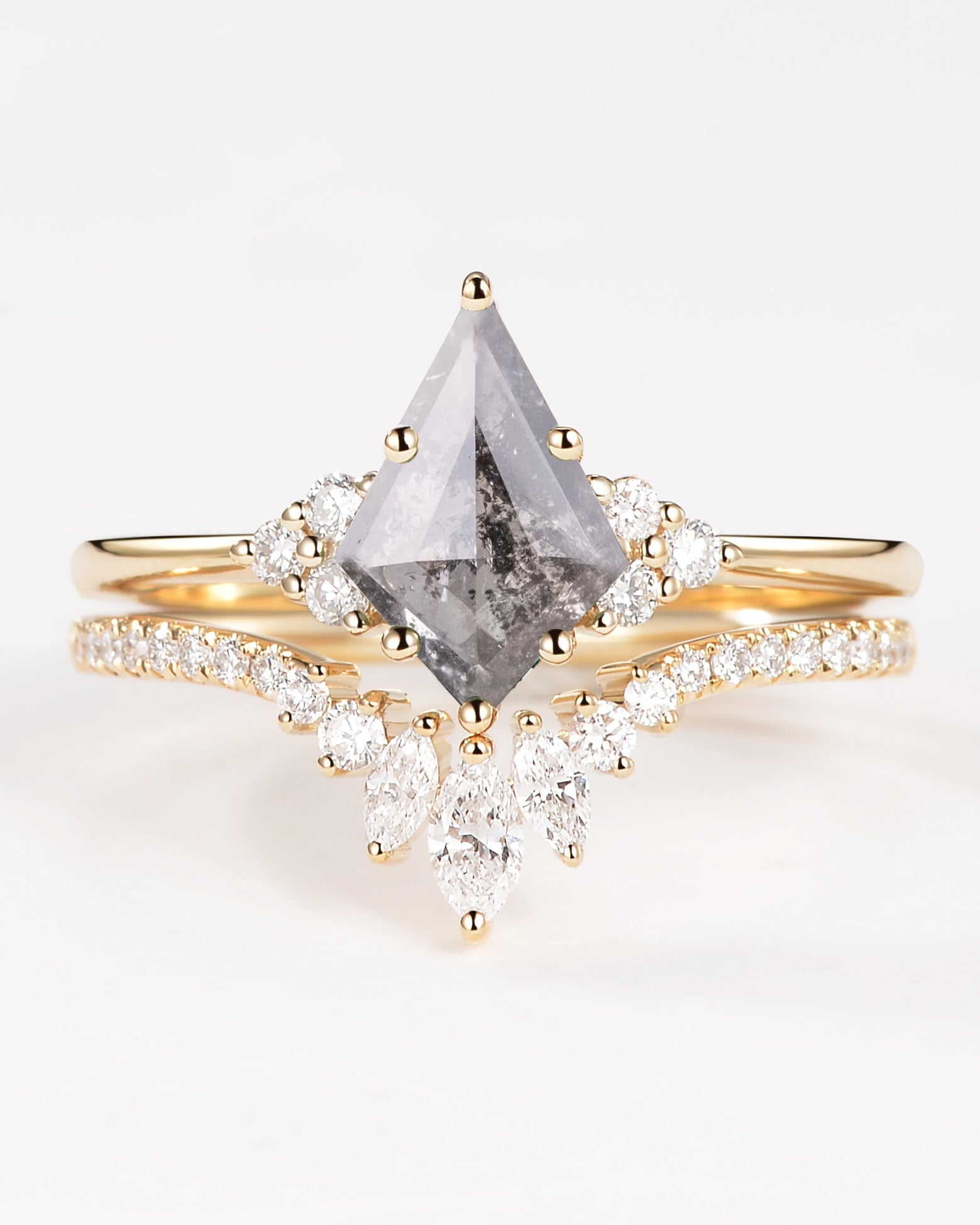 Unique Kite Cut Engagement Ring Set 2pcs - Lydia