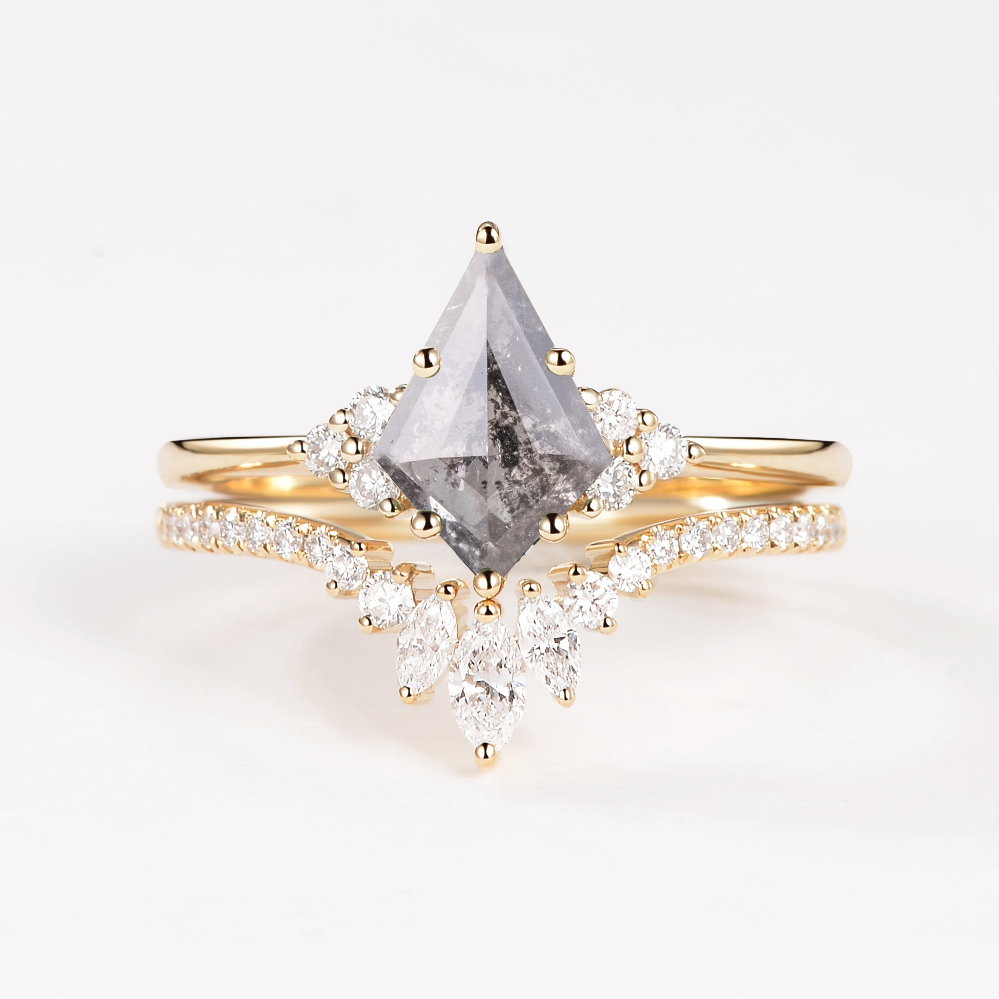 Unique Kite Cut Engagement Ring Set 2pcs - Lydia