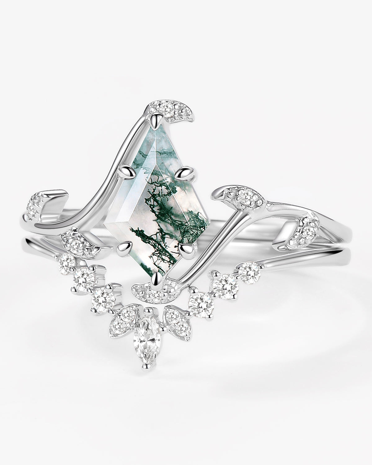 Unique Kite Cut Leafy Engagement Ring Sets 2pcs - Ivy