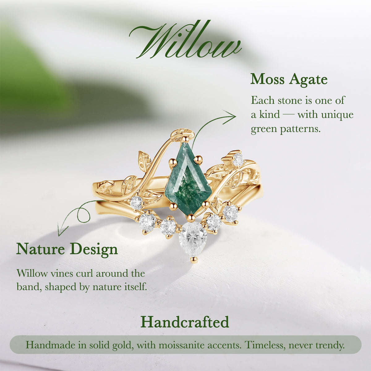 Long Hexagon Salt and Pepper Diamonds Three Stone Ring Set 2pcs
