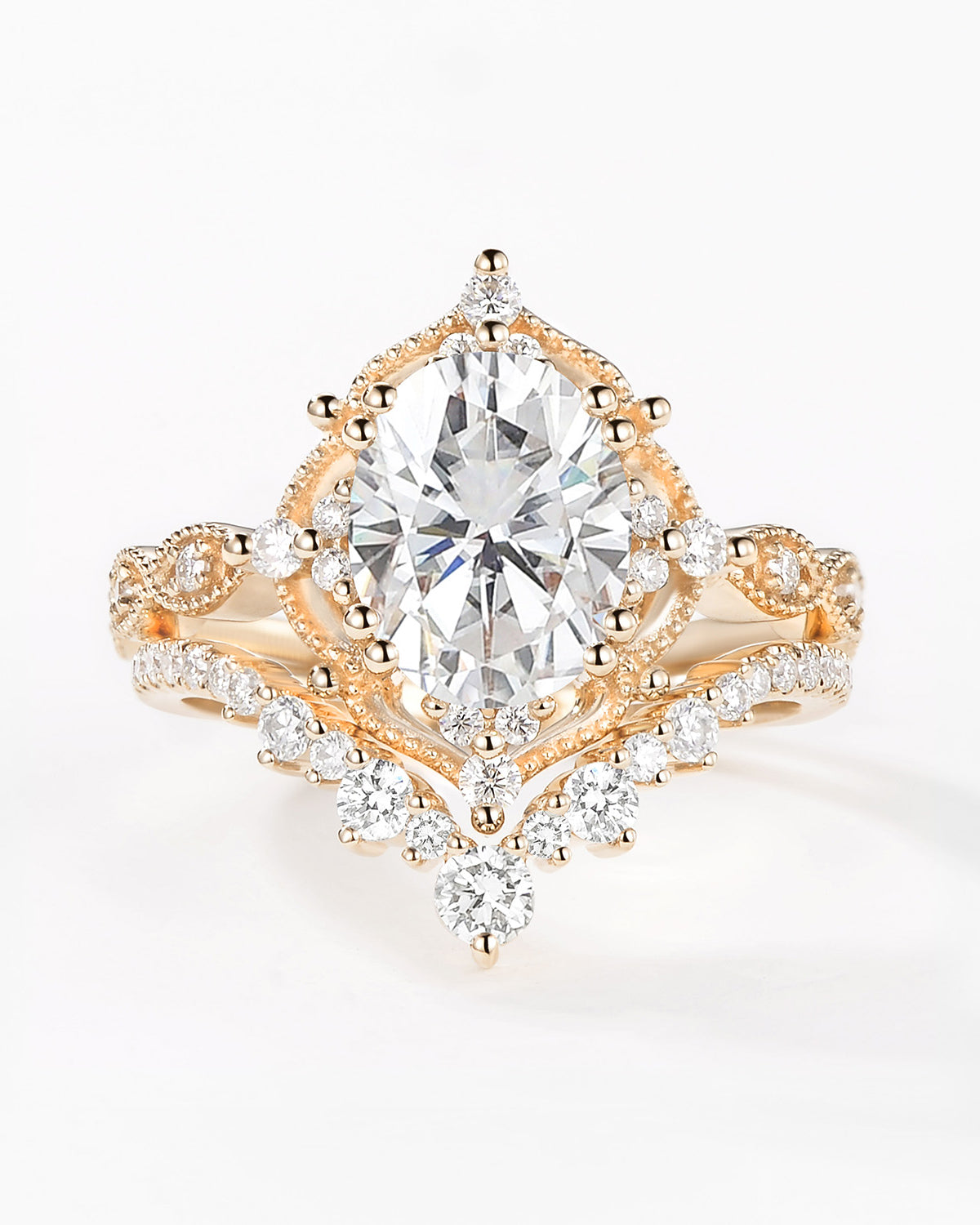 2.0ct Signature Vintage Moissanite Big Ring Set 2pcs - Charlotte