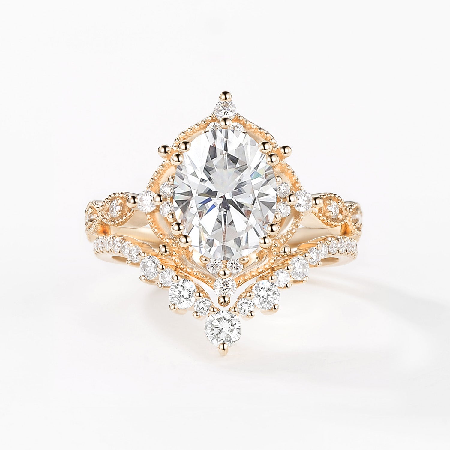 2.0ct Signature Vintage Moissanite Big Ring Set 2pcs - Charlotte