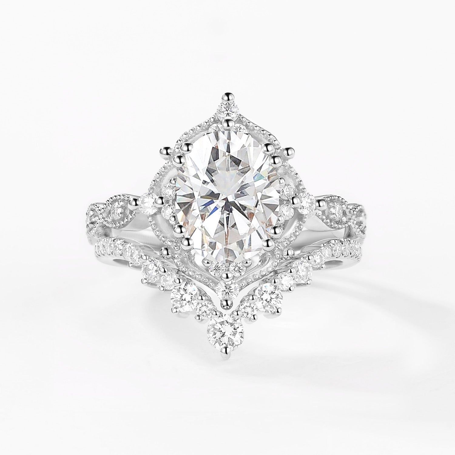 2.0ct Signature Vintage Moissanite Big Ring Set 2pcs - Charlotte