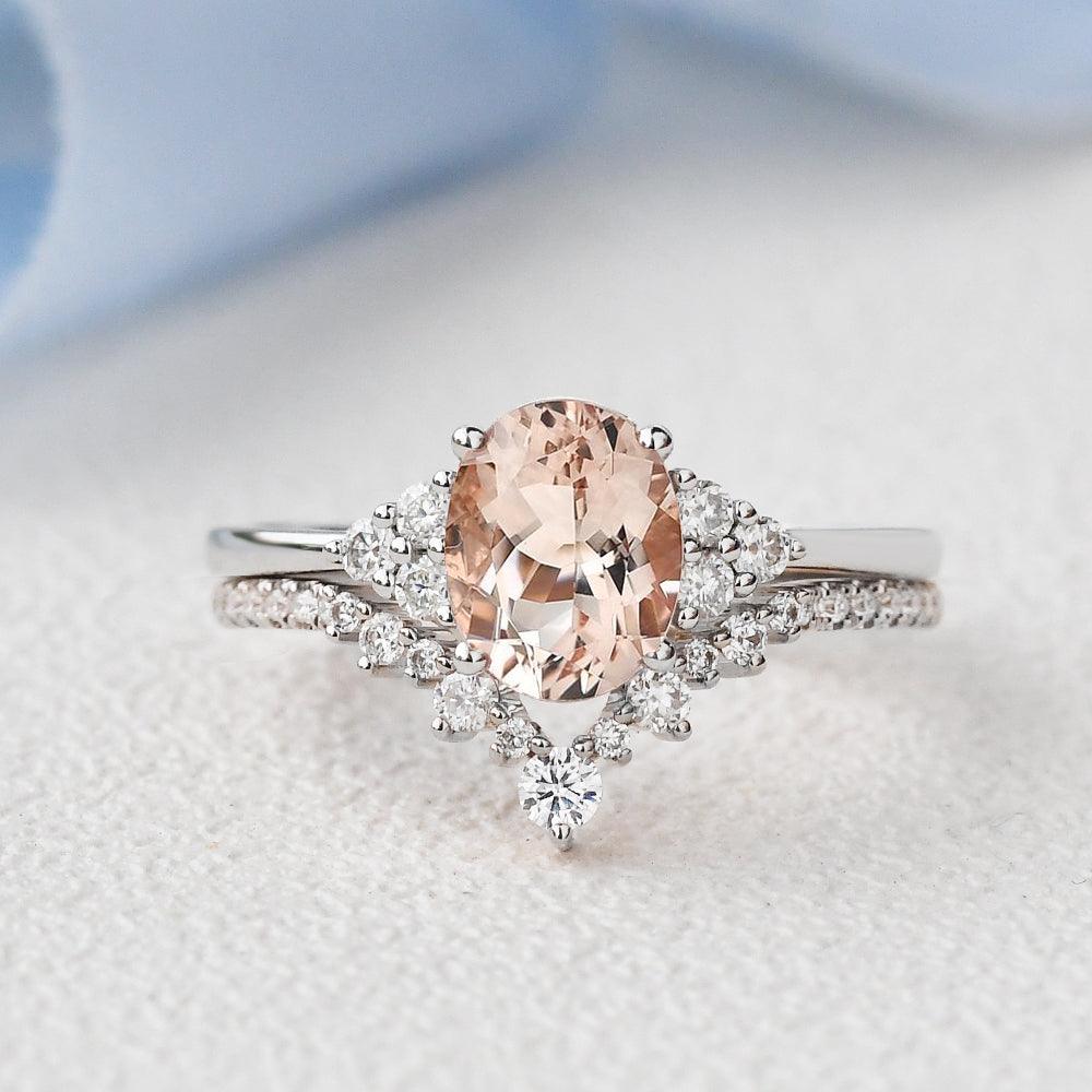 Peachy Morganite Oval Classic Ring Set 2pcs - Felicegals