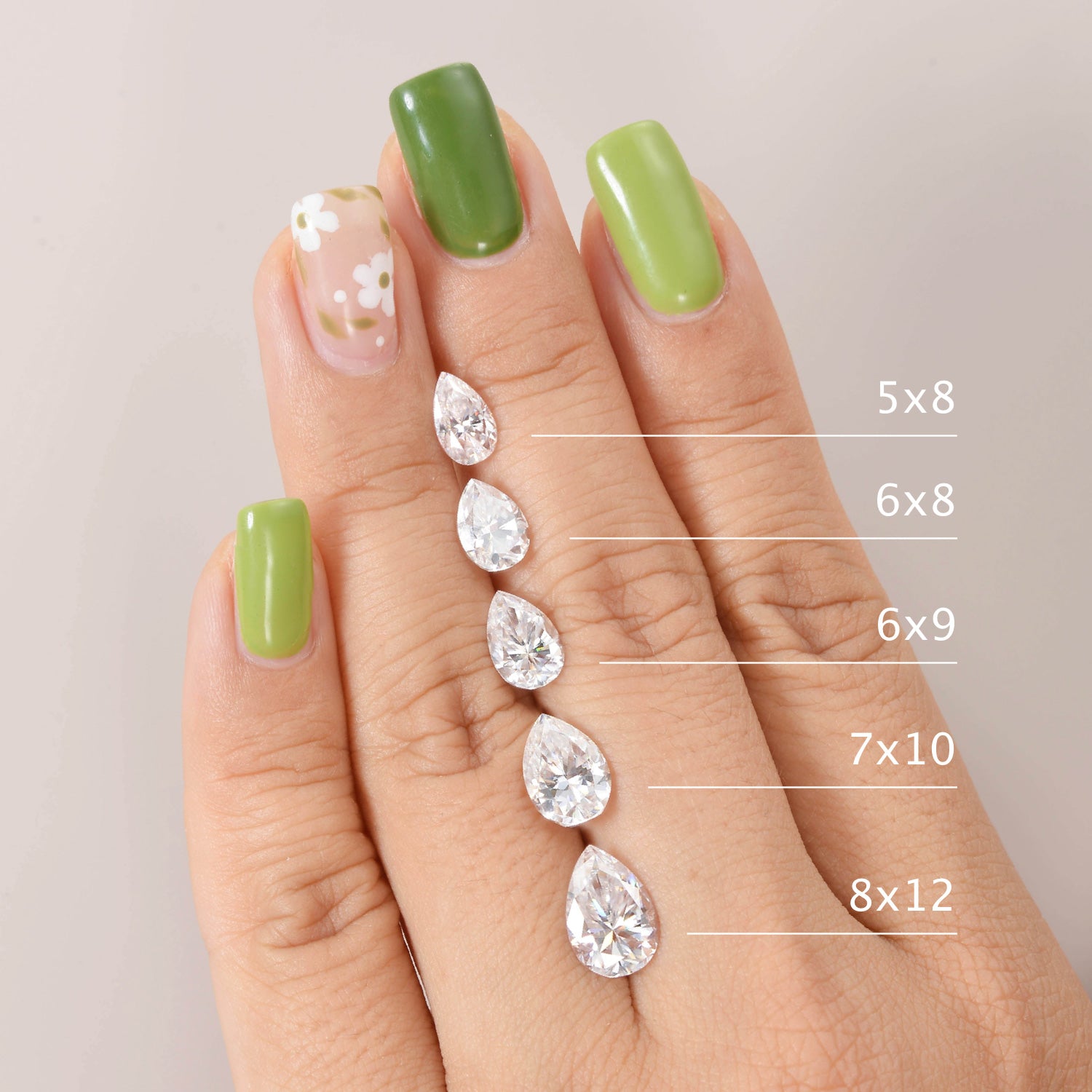 pear cut moissanite stone size chart