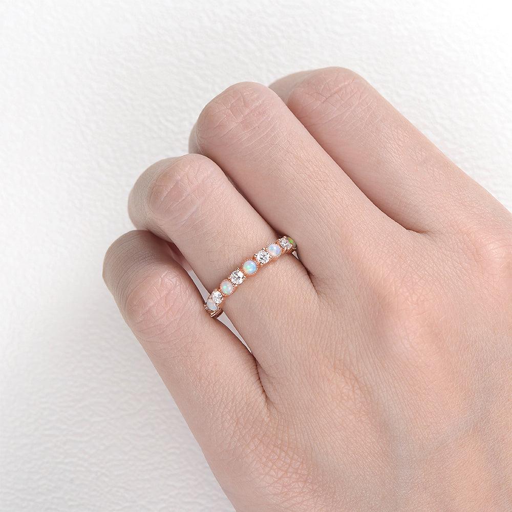 Natural Opal & Moissanite Band Rose Gold Ring - Felicegals