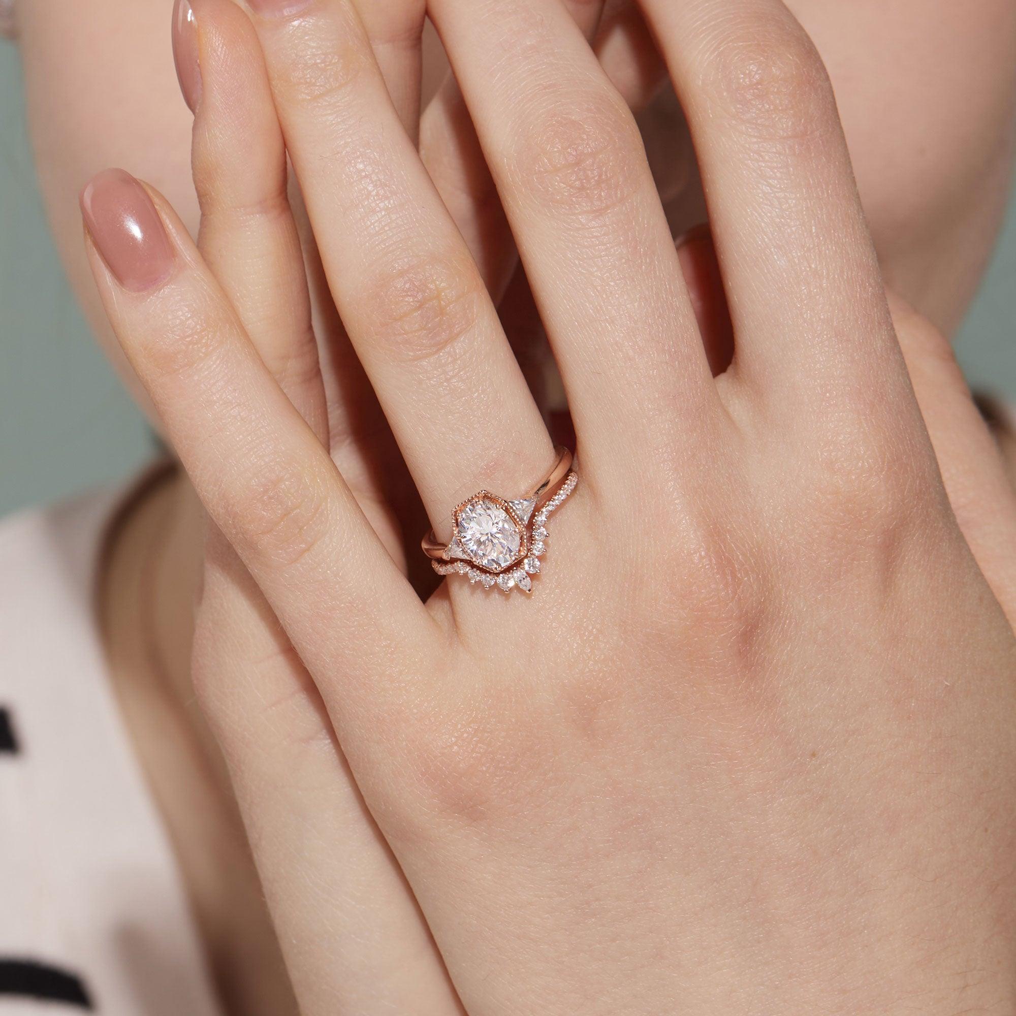 Geometric Moissanite Retro Style Ring Set 2pcs - Felicegals 丨Wedding ring 丨Fashion ring 丨Diamond ring 丨Gemstone ring