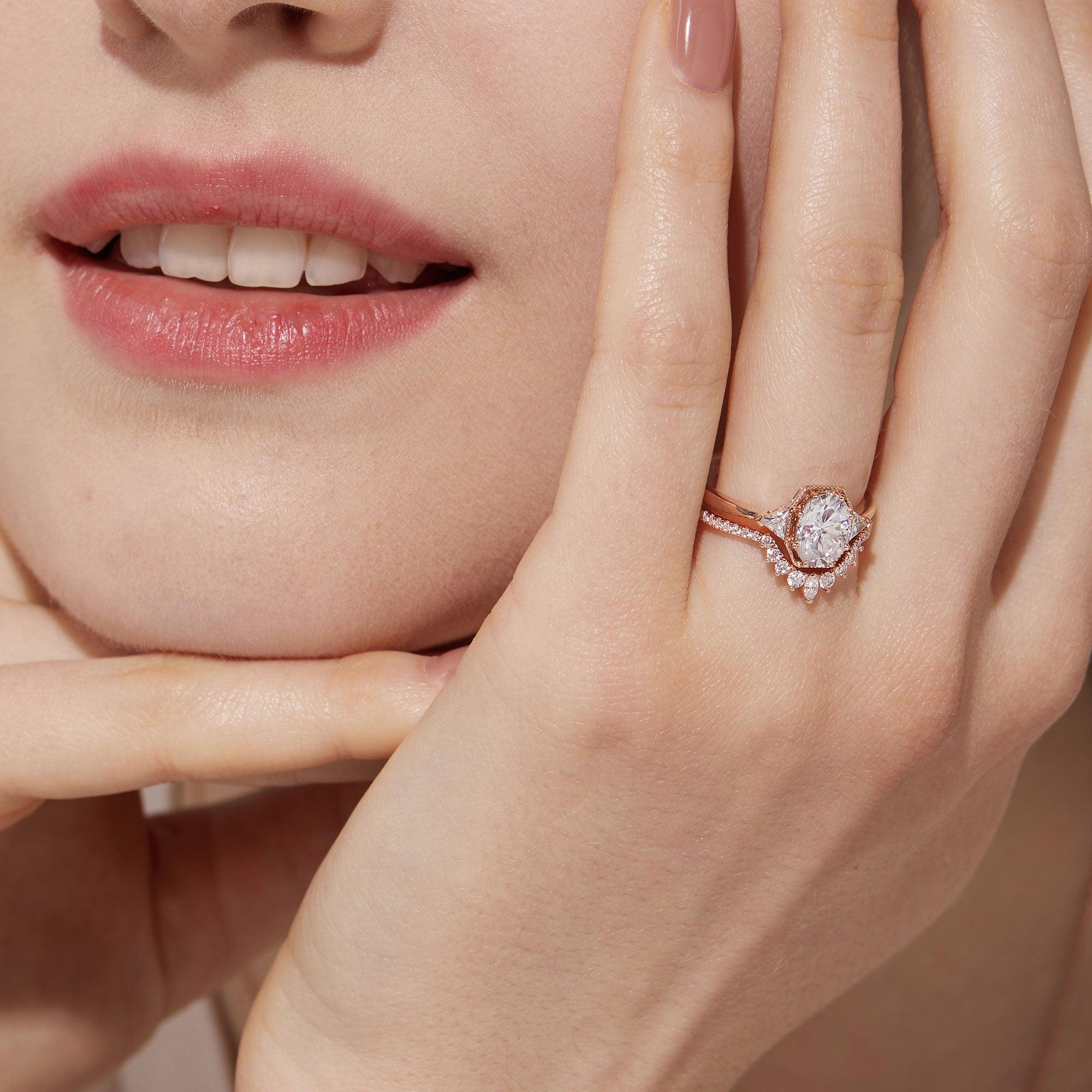 Geometric Moissanite Retro Style Ring Set 2pcs - Felicegals 丨Wedding ring 丨Fashion ring 丨Diamond ring 丨Gemstone ring