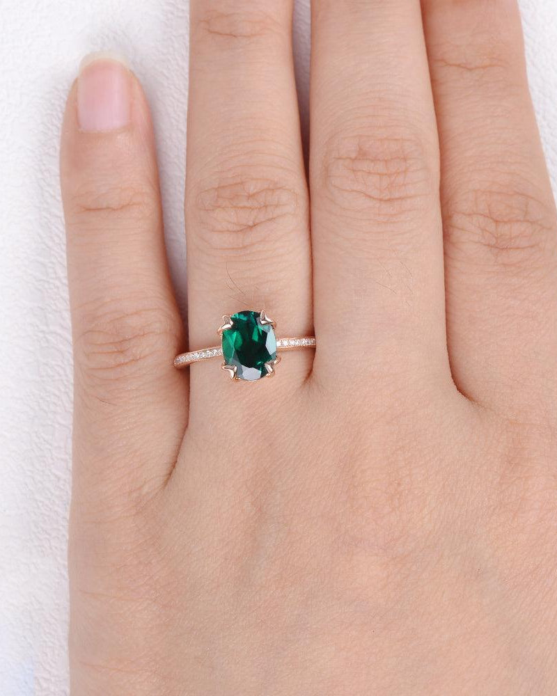 Oval Shaped Emerald Rose Gold Ring - Felicegals