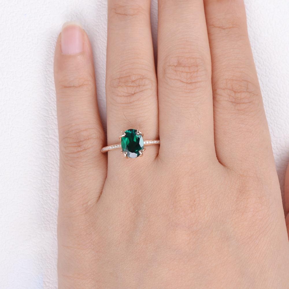 Oval Shaped Emerald Rose Gold Ring - Felicegals