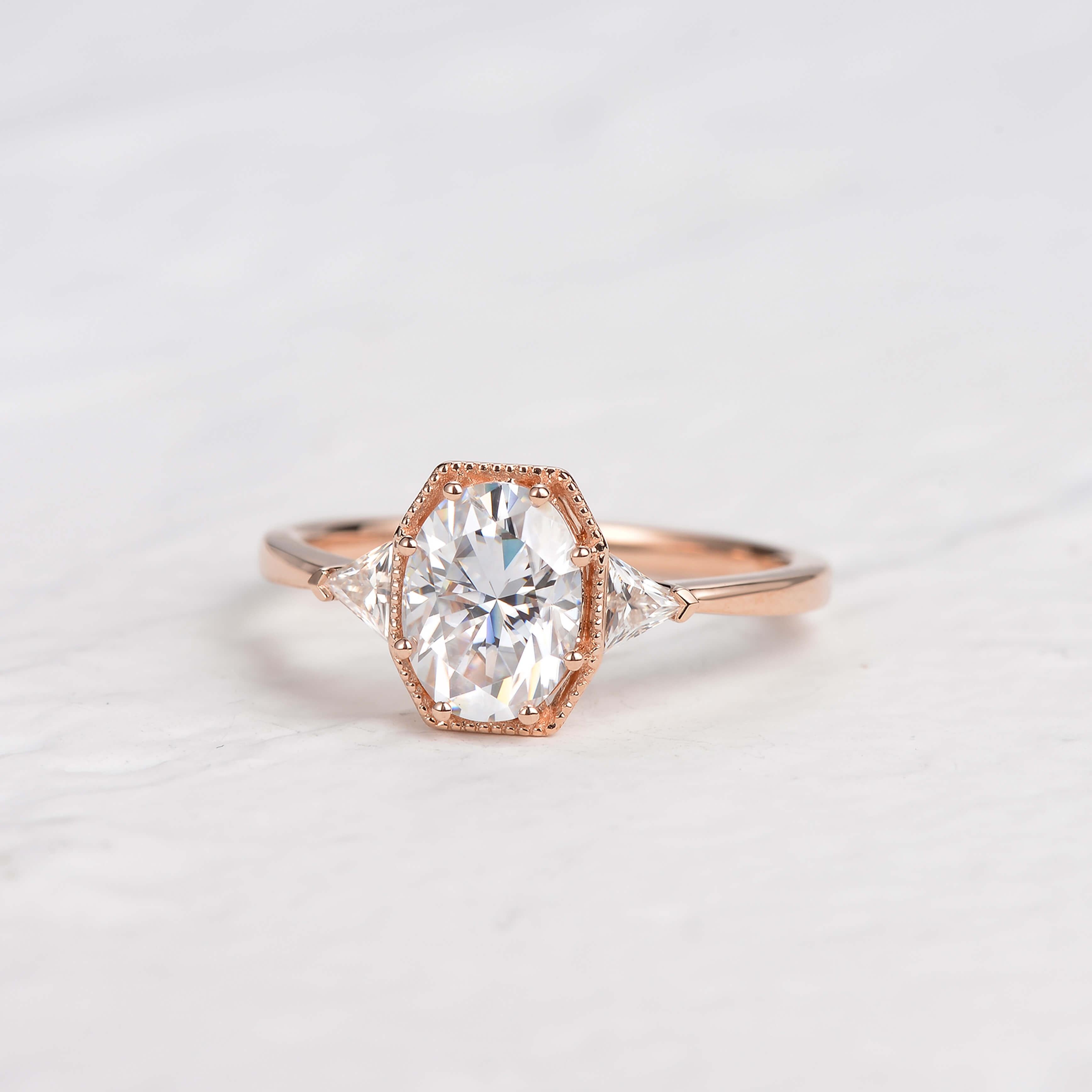 Geometric Moissanite Yellow Gold Vintage Ring - Felicegals 丨Wedding ring 丨Fashion ring 丨Diamond ring 丨Gemstone ring--Felicegals