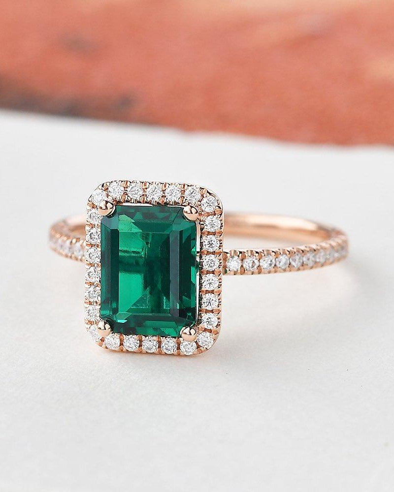 Emerald & Moissanite Rose Gold Ring - Felicegals