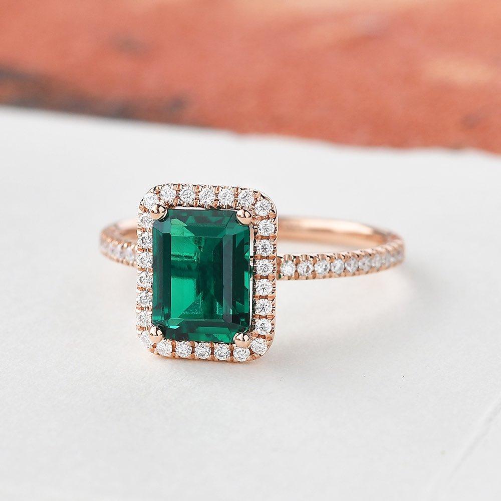 Emerald & Moissanite Rose Gold Ring - Felicegals