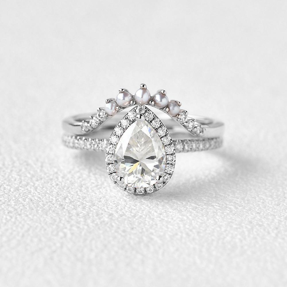 Custom Service for gritandgracepay / Moissanite White Gold Ring Set 2pcs - Felicegals 丨Wedding ring 丨Fashion ring 丨Diamond ring 丨Gemstone ring--Felicegals 丨Wedding ring 丨Fashion ring 丨Diamond ring 丨Gemstone ring