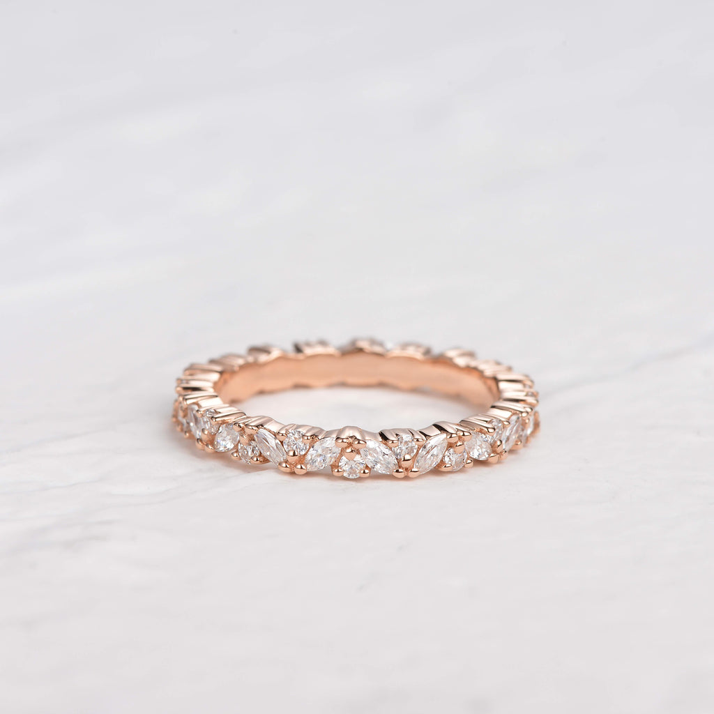 Moissanite Cluster Wedding Band Ring - Felicegals 丨Wedding ring 丨Fashion ring 丨Diamond ring 丨Gemstone ring--Felicegals