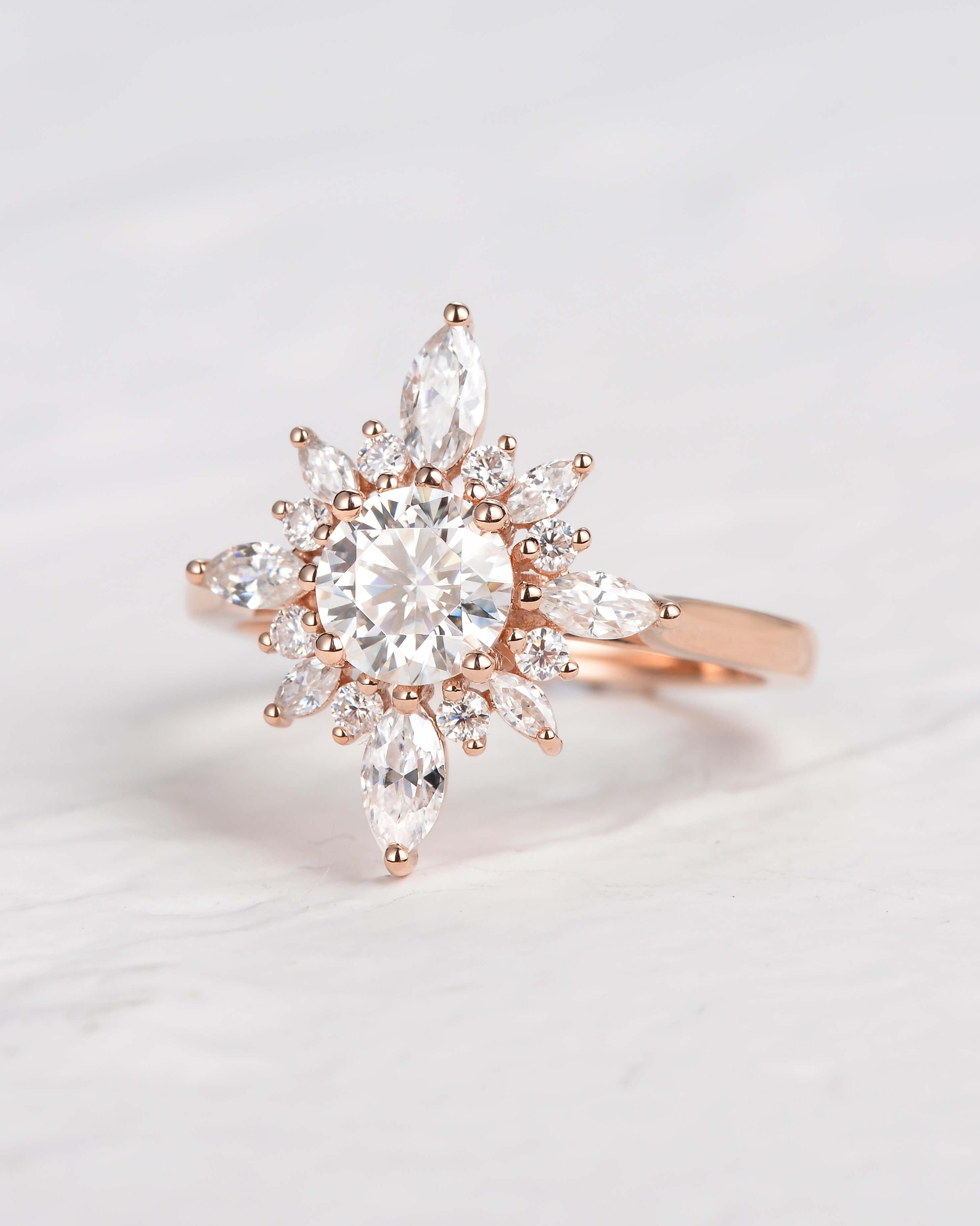 Flower Marquise Moissanite Rose Gold Ring - Felicegals 丨Wedding ring 丨Fashion ring 丨Diamond ring 丨Gemstone ring--Felicegals