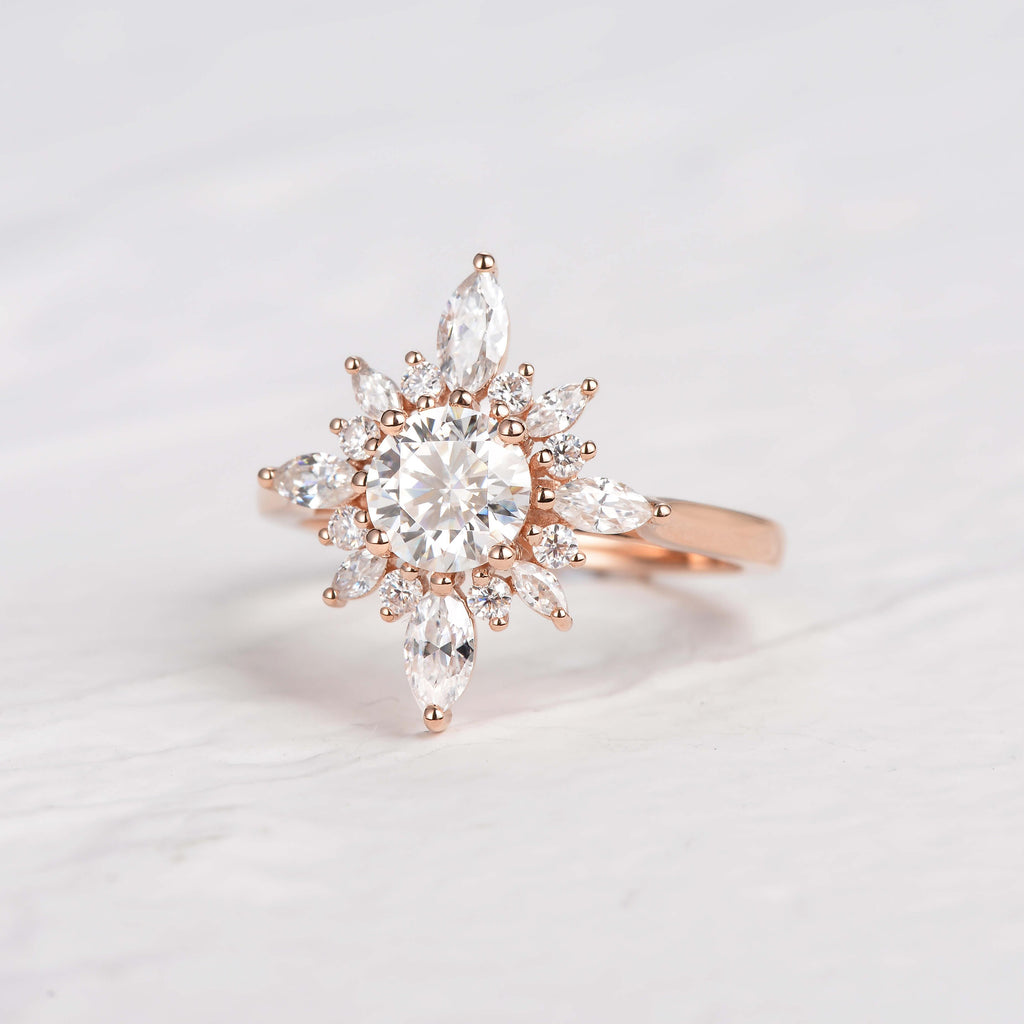 Flower Marquise Moissanite Rose Gold Ring - Felicegals 丨Wedding ring 丨Fashion ring 丨Diamond ring 丨Gemstone ring--Felicegals
