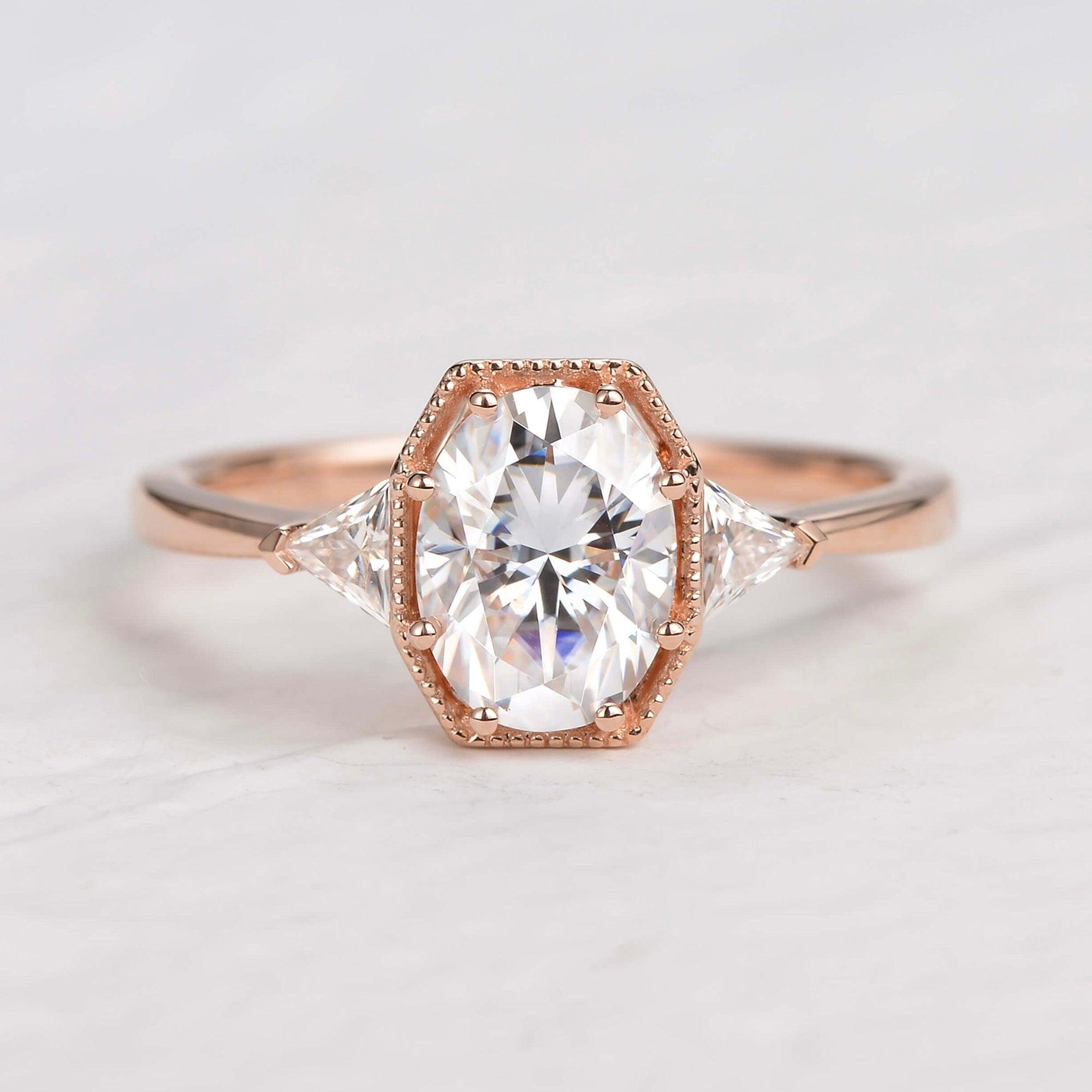 1.2ct Geometric Moissanite Three-stone Vintage Ring - Felicegals 丨Wedding ring 丨Fashion ring 丨Diamond ring 丨Gemstone ring