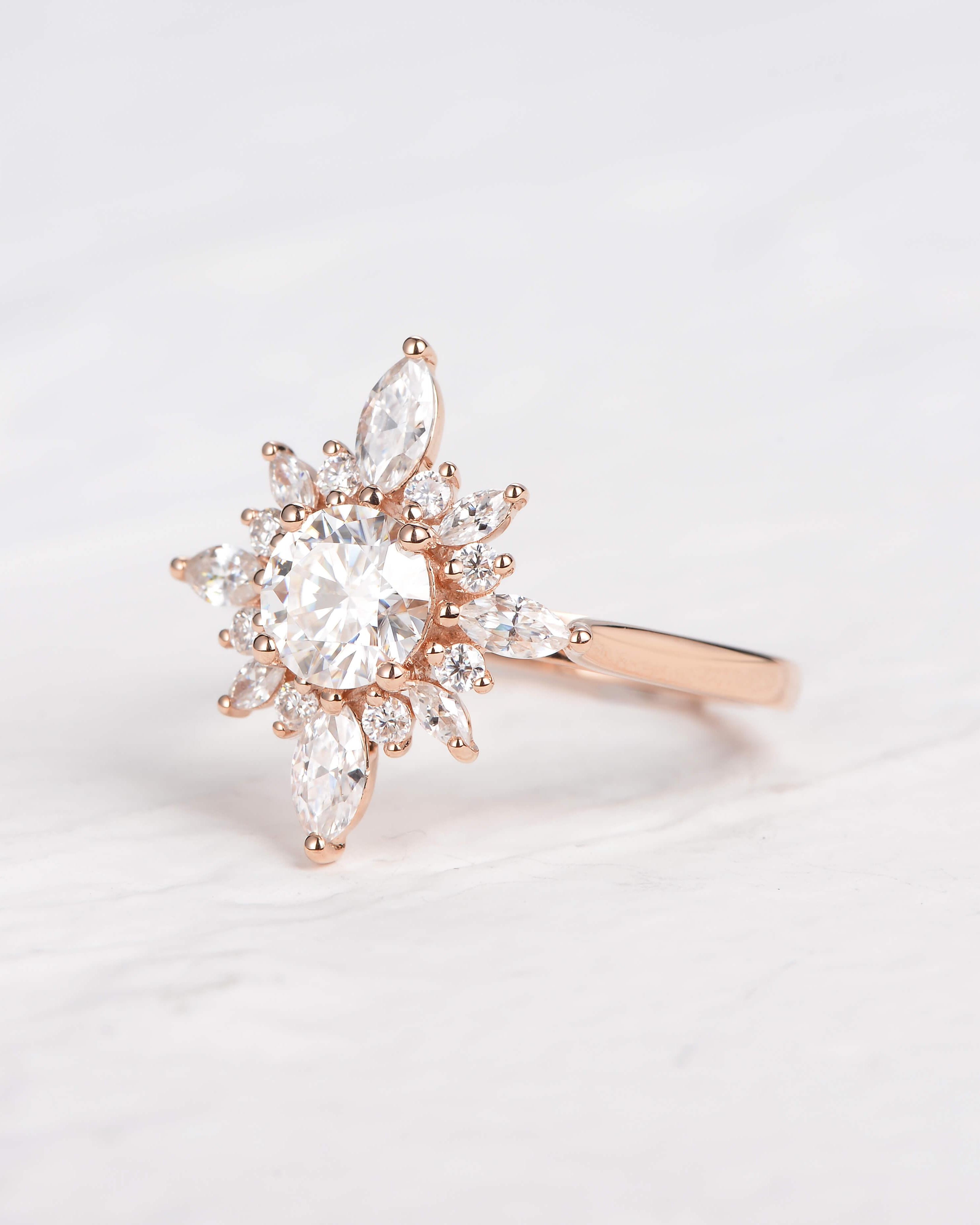 Flower Marquise Moissanite Rose Gold Ring - Felicegals 丨Wedding ring 丨Fashion ring 丨Diamond ring 丨Gemstone ring--Felicegals