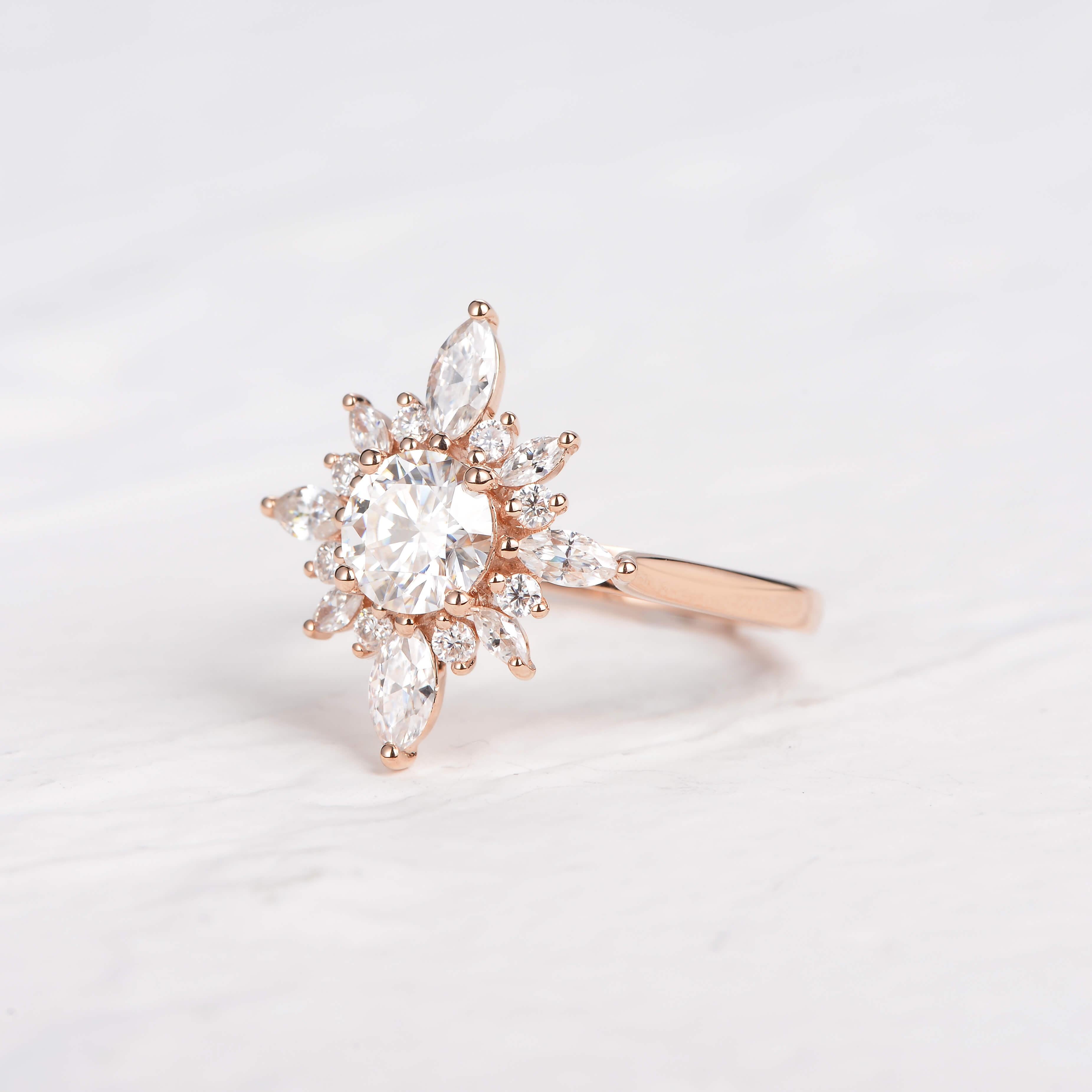 Flower Marquise Moissanite Rose Gold Ring - Felicegals 丨Wedding ring 丨Fashion ring 丨Diamond ring 丨Gemstone ring--Felicegals