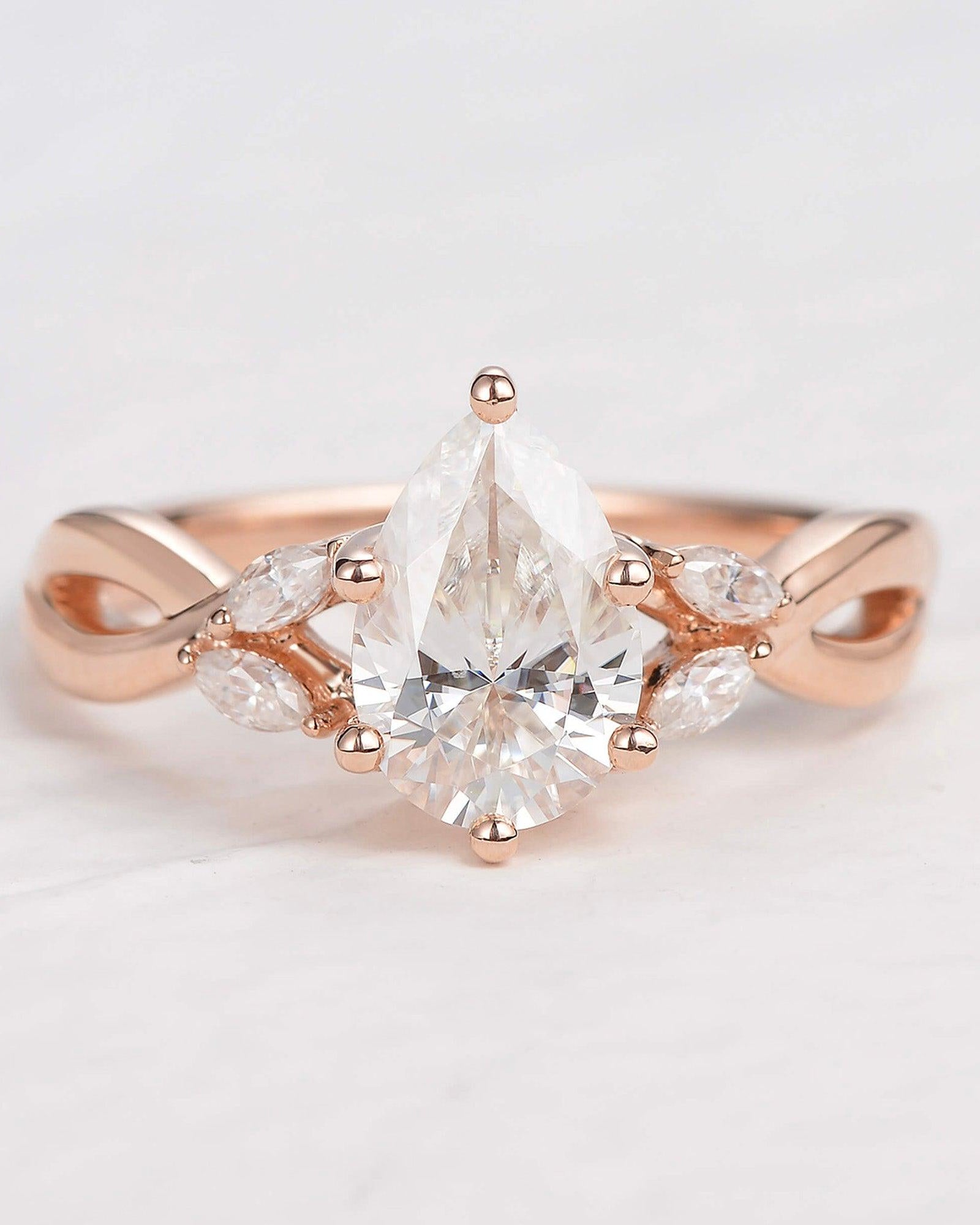 1.5ct Pear Moissanite Infinity Six-prong Ring - Felicegals 丨Wedding ring 丨Fashion ring 丨Diamond ring 丨Gemstone ring