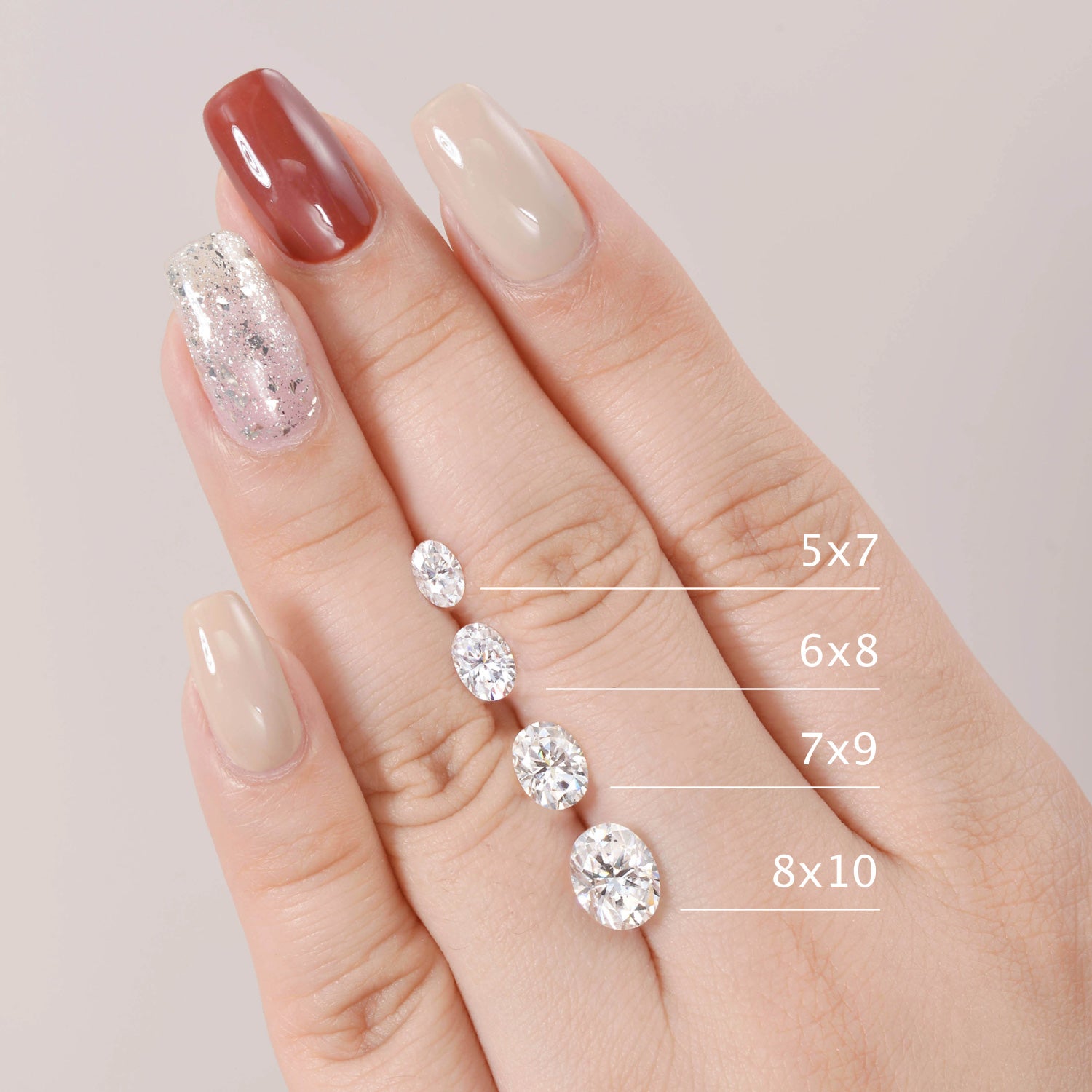Oval Cut moissanite stone size chart