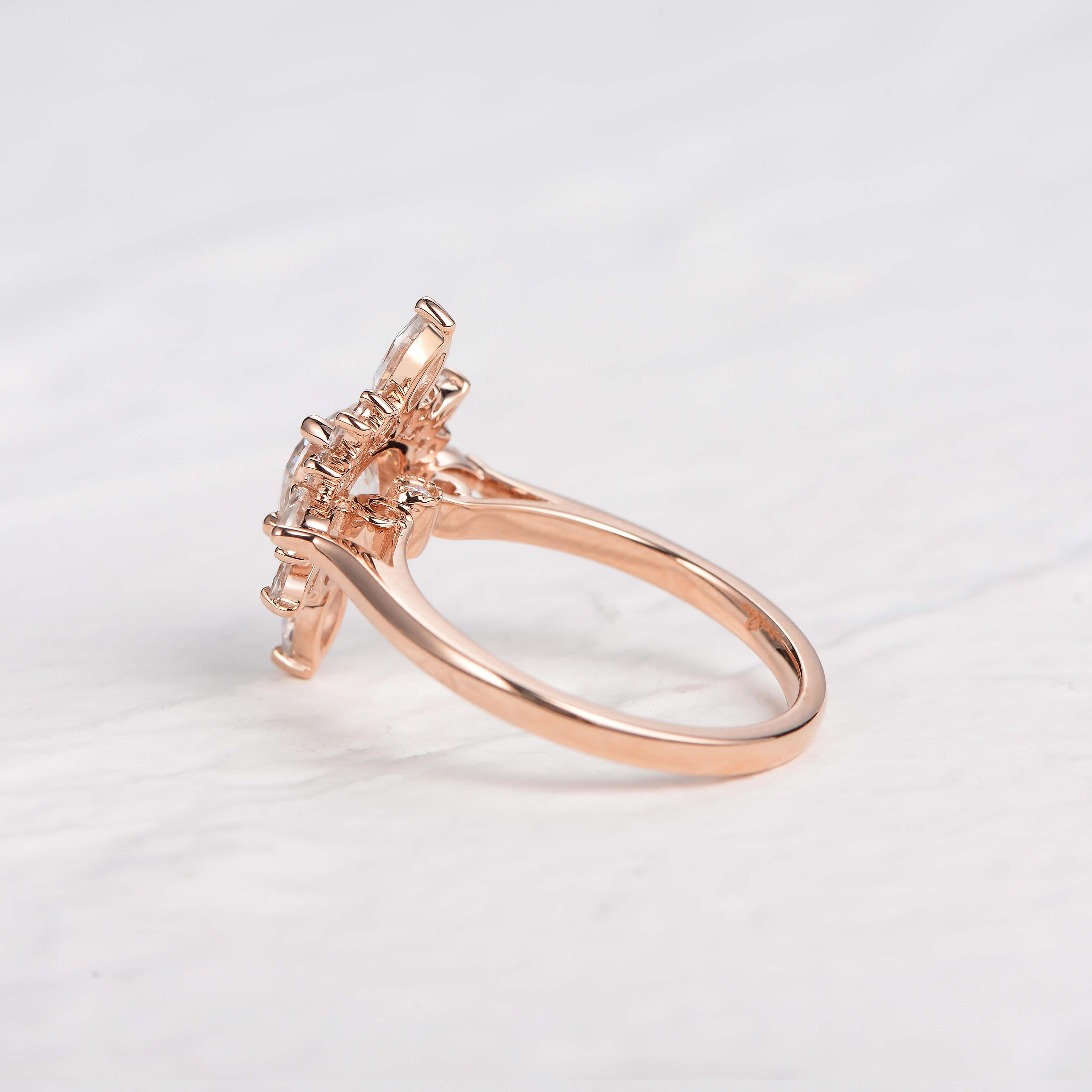 Flower Marquise Moissanite Rose Gold Ring - Felicegals 丨Wedding ring 丨Fashion ring 丨Diamond ring 丨Gemstone ring--Felicegals
