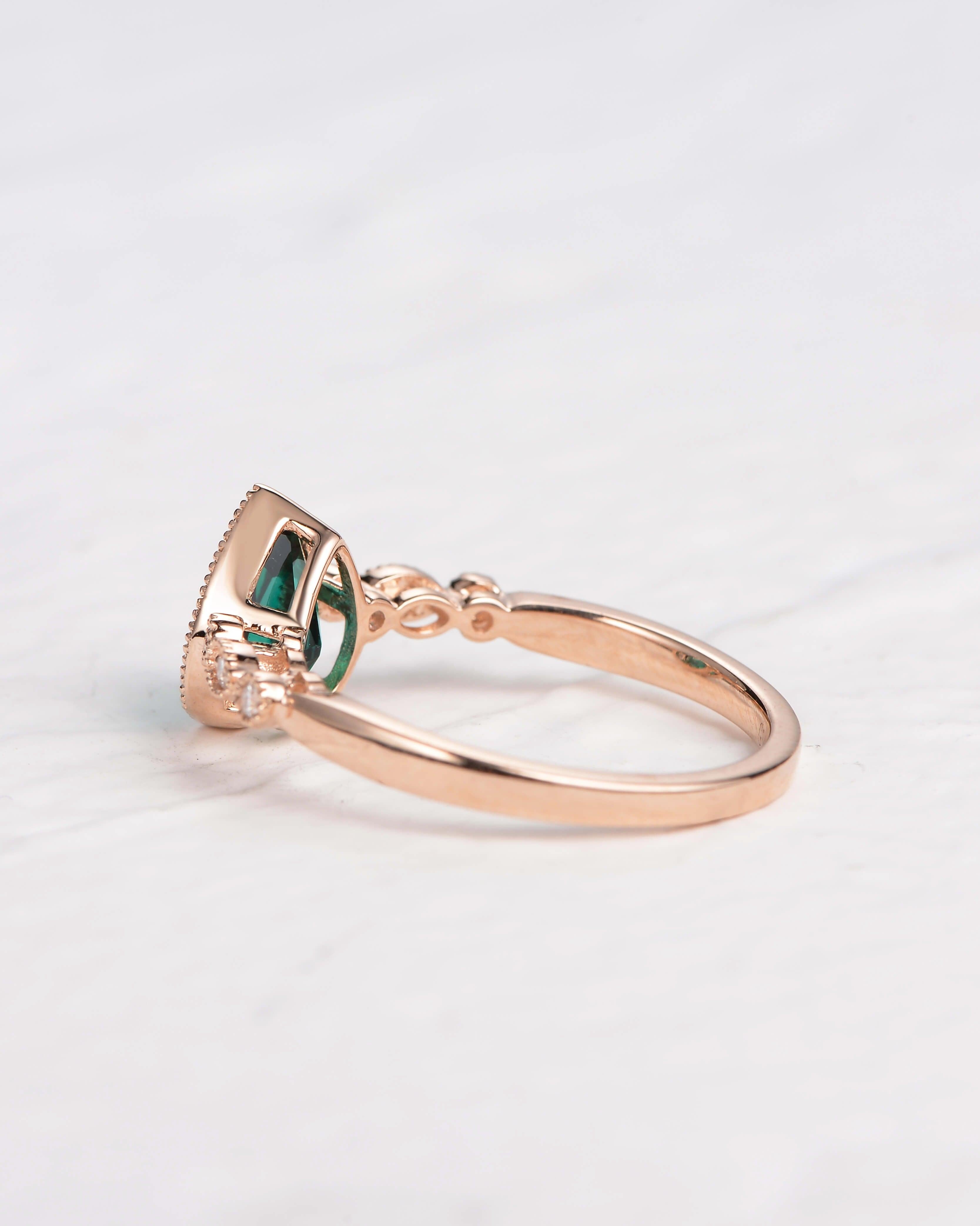 Pear Shaped Lab Emerald Rose Gold Ring - Felicegals 丨Wedding ring 丨Fashion ring 丨Diamond ring 丨Gemstone ring--Felicegals