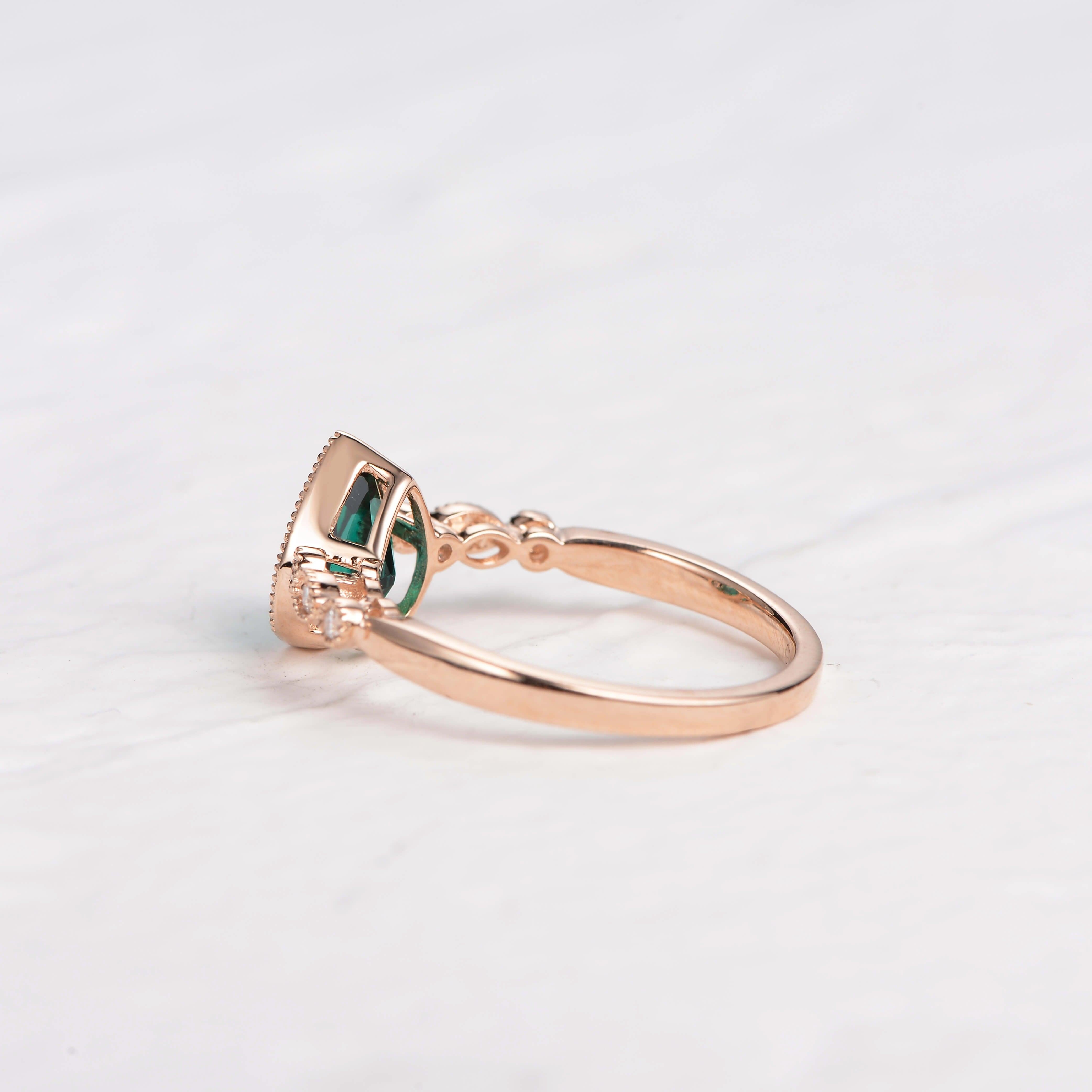 Pear Shaped Lab Emerald Rose Gold Ring - Felicegals 丨Wedding ring 丨Fashion ring 丨Diamond ring 丨Gemstone ring--Felicegals