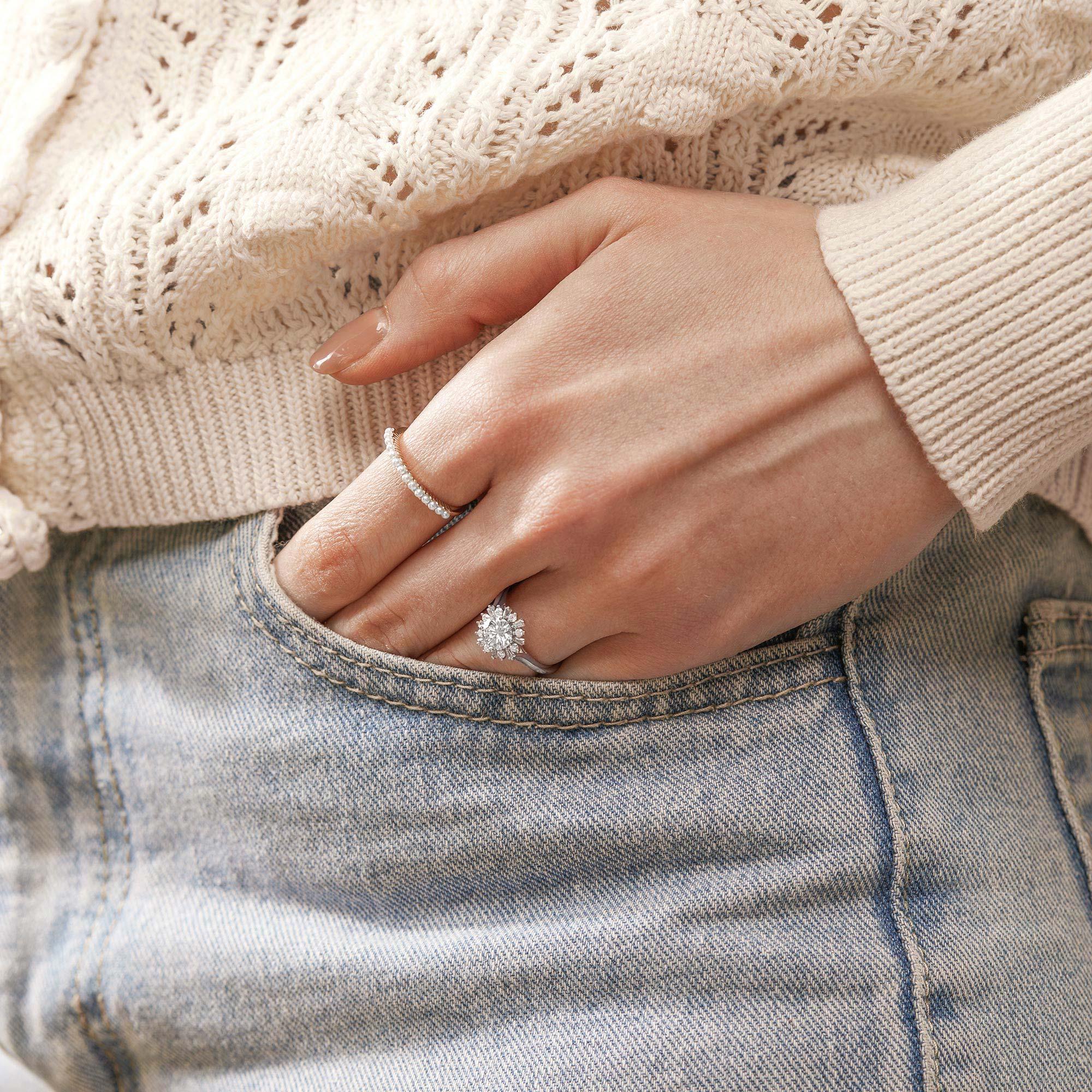 1.0ct Round Moissanite Vintage Halo Floral Ring Set 2pcs - Felicegals 丨Wedding ring 丨Fashion ring 丨Diamond ring 丨Gemstone ring