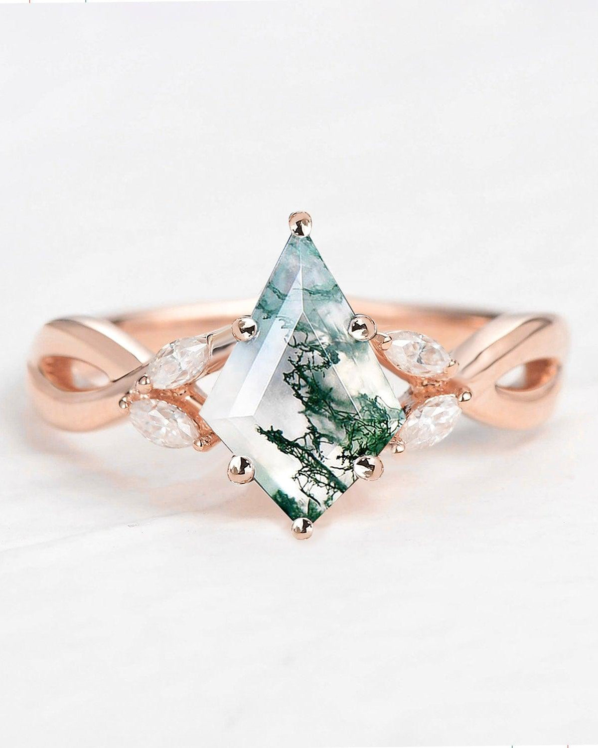 1.5ct Pear Shaped Moss Agate Infinity Engagement Ring - Felicegals 丨Wedding ring 丨Fashion ring 丨Diamond ring 丨Gemstone ring