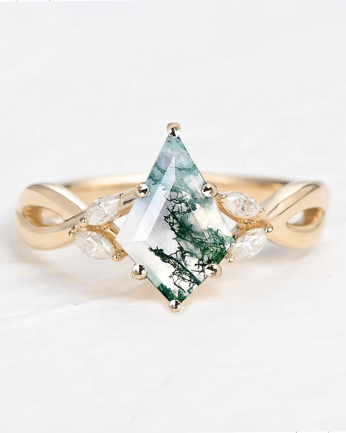1.5ct Pear Shaped Moss Agate Infinity Engagement Ring - Felicegals 丨Wedding ring 丨Fashion ring 丨Diamond ring 丨Gemstone ring