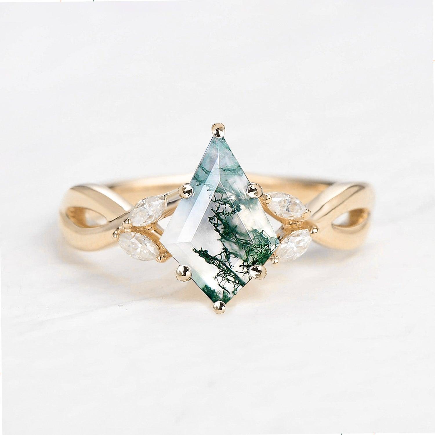 1.5ct Pear Shaped Moss Agate Infinity Engagement Ring - Felicegals 丨Wedding ring 丨Fashion ring 丨Diamond ring 丨Gemstone ring