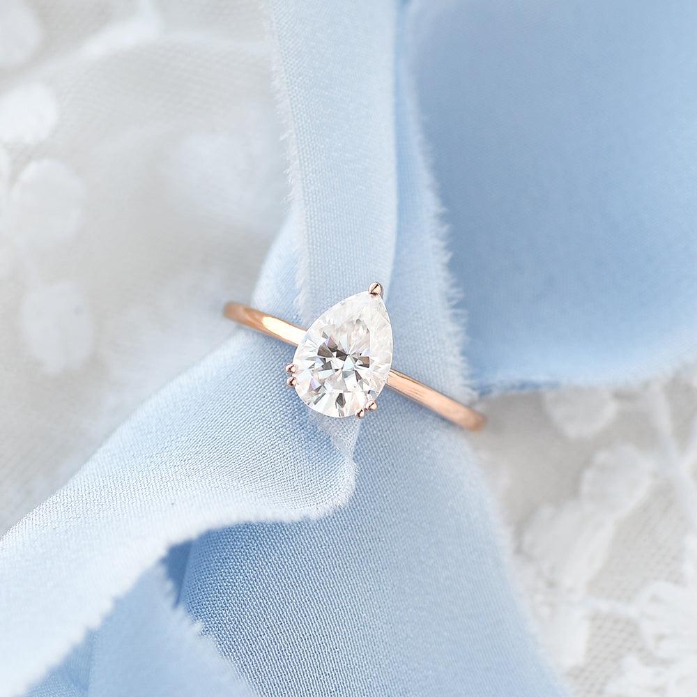Pear Shaped Moissanite Solitaire Ring - Felicegals