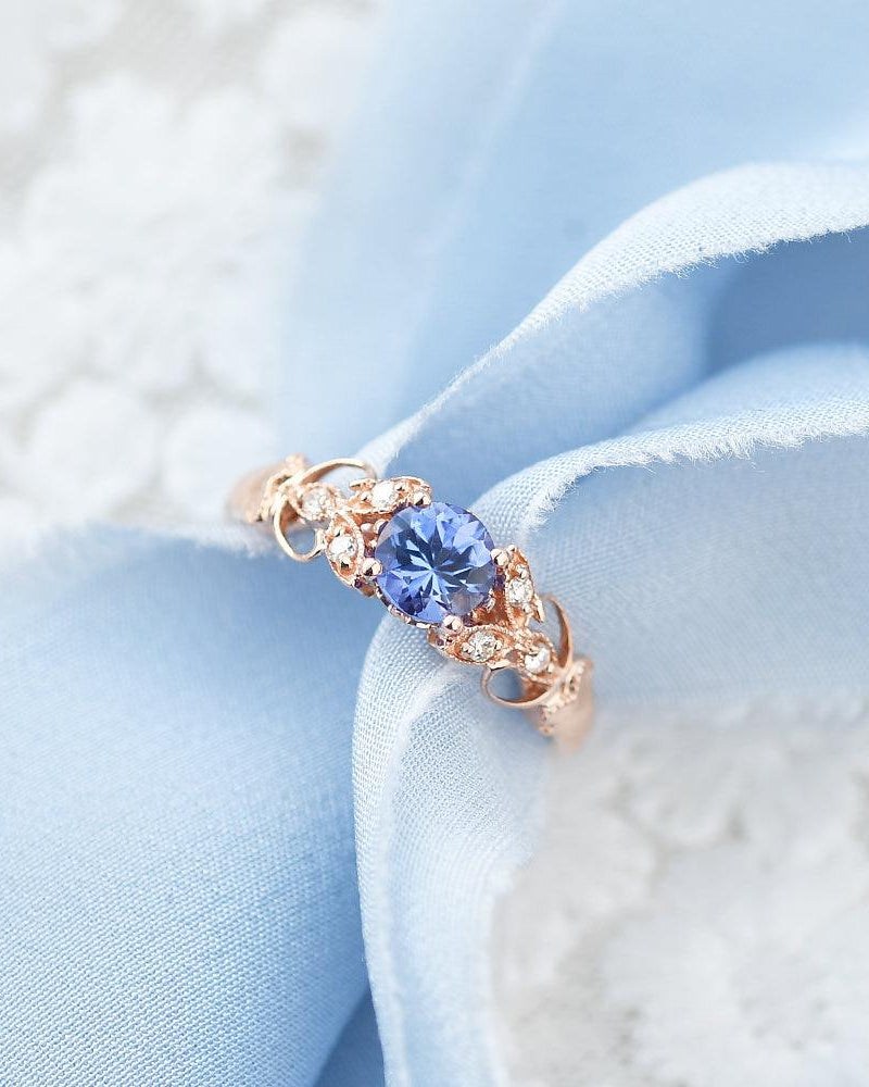 Tanzanite & Moissanite Inspired Rose Gold Ring - Felicegals