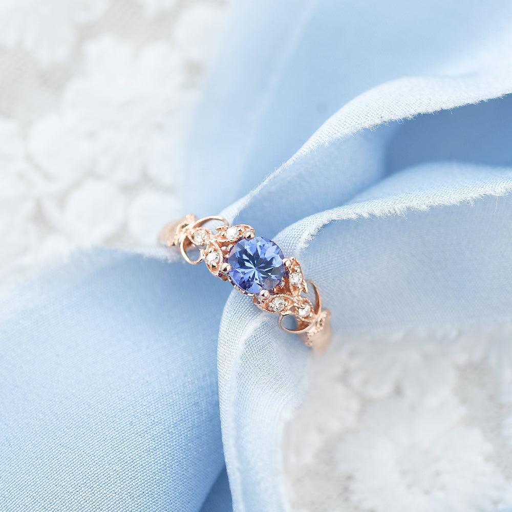 Tanzanite & Moissanite Inspired Rose Gold Ring - Felicegals