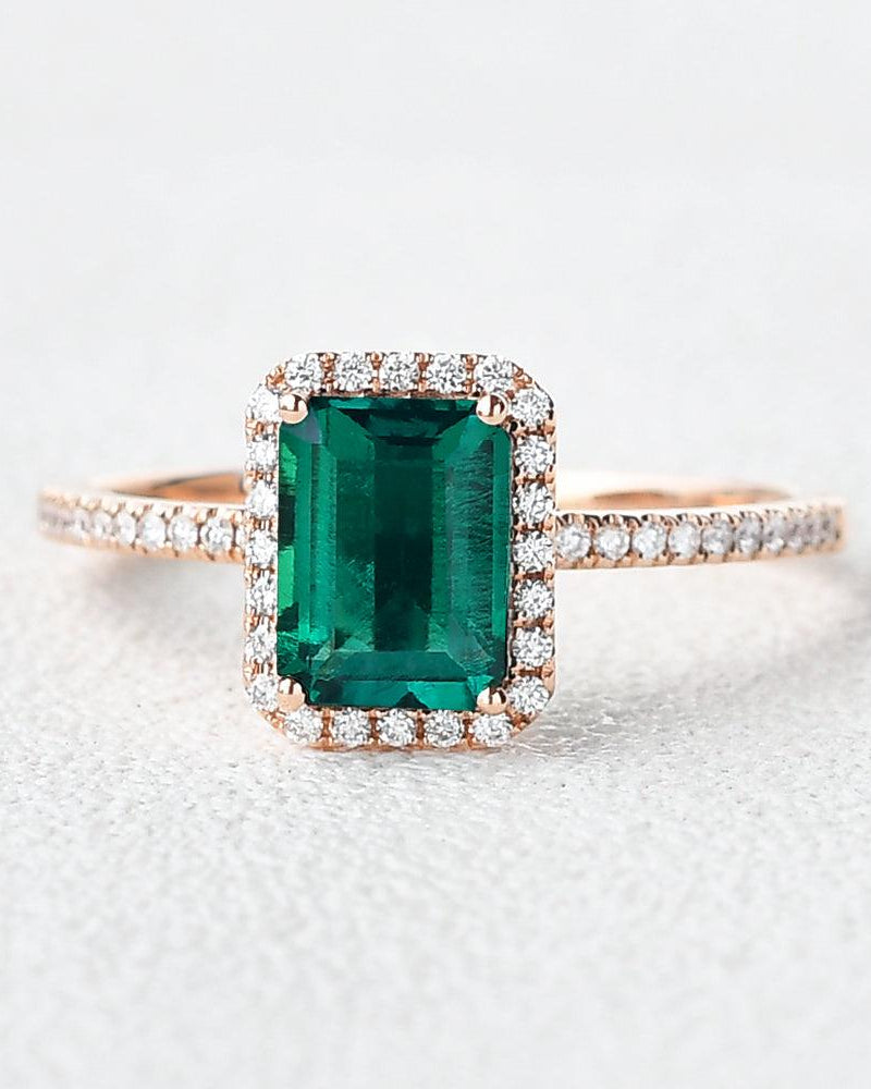 Emerald & Moissanite Rose Gold Ring - Felicegals